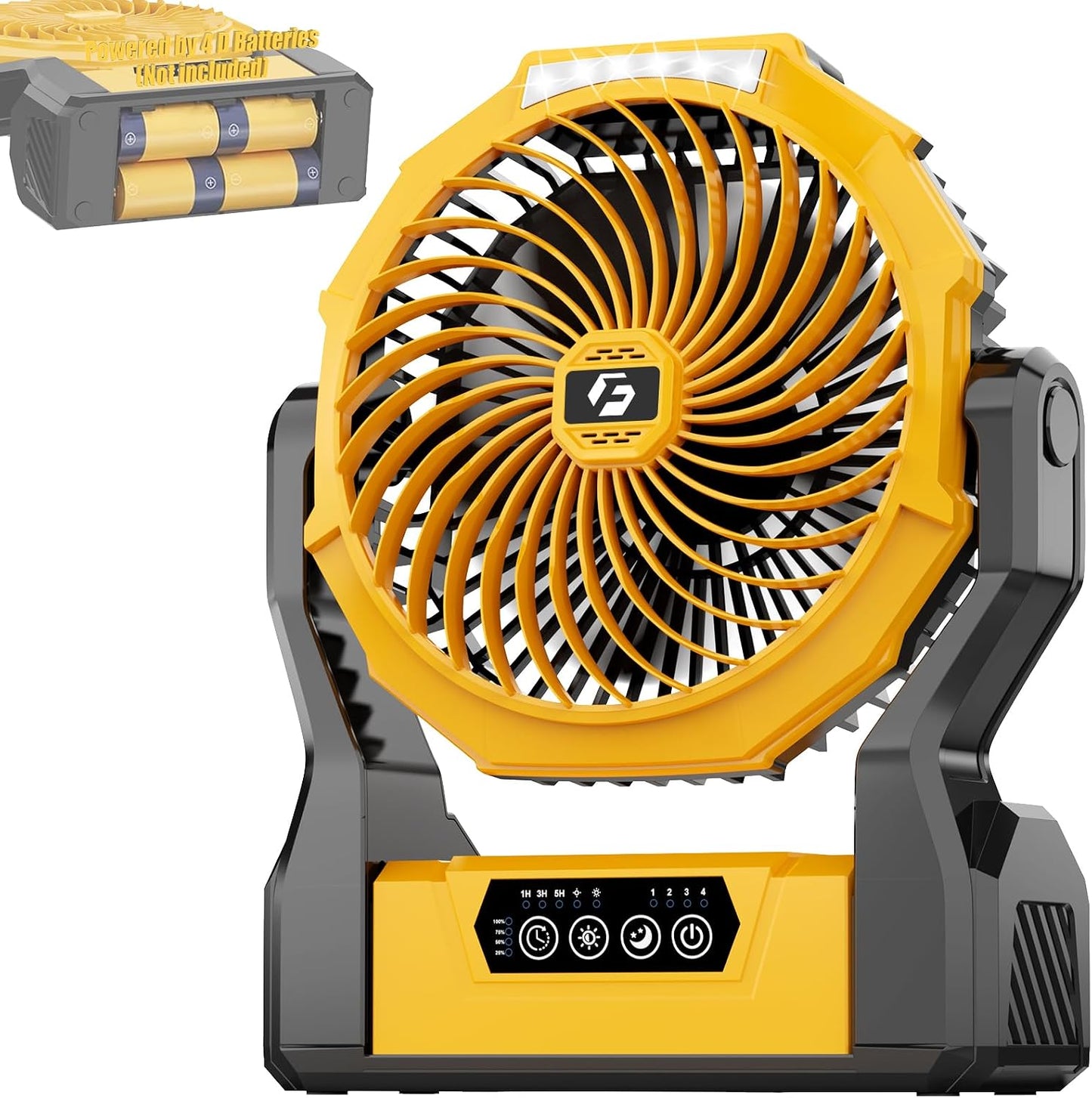 Battery Operated Fan, 2-in-1 D-Cell Battery & USB Powered Portable Fan with 4 Speeds, 3 Timers & 2 Light Modes, Super Long Lasting Camping Fan for Outdoor Tent Travel Picnic Office Bedroom - Green