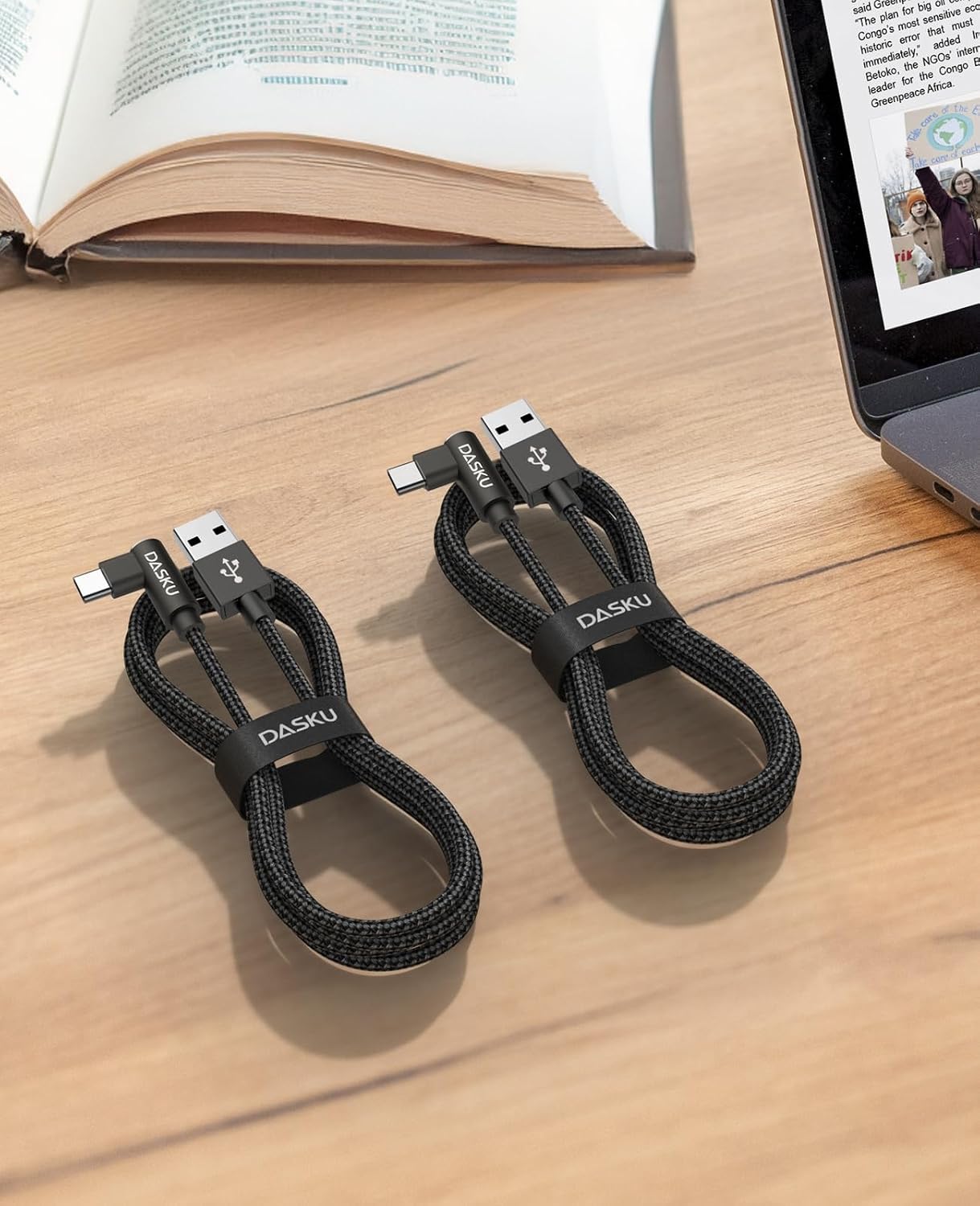 USB to USB C Cable 90 Degree [2Pack 10ft] 3A Right Angle USB C Cable Extra | Long Heavy Duty USB Type C Cable Fast Charging, for iPhone 17/16/16e/15 Pro Max, Samsung Galaxy, Android Phones, and More