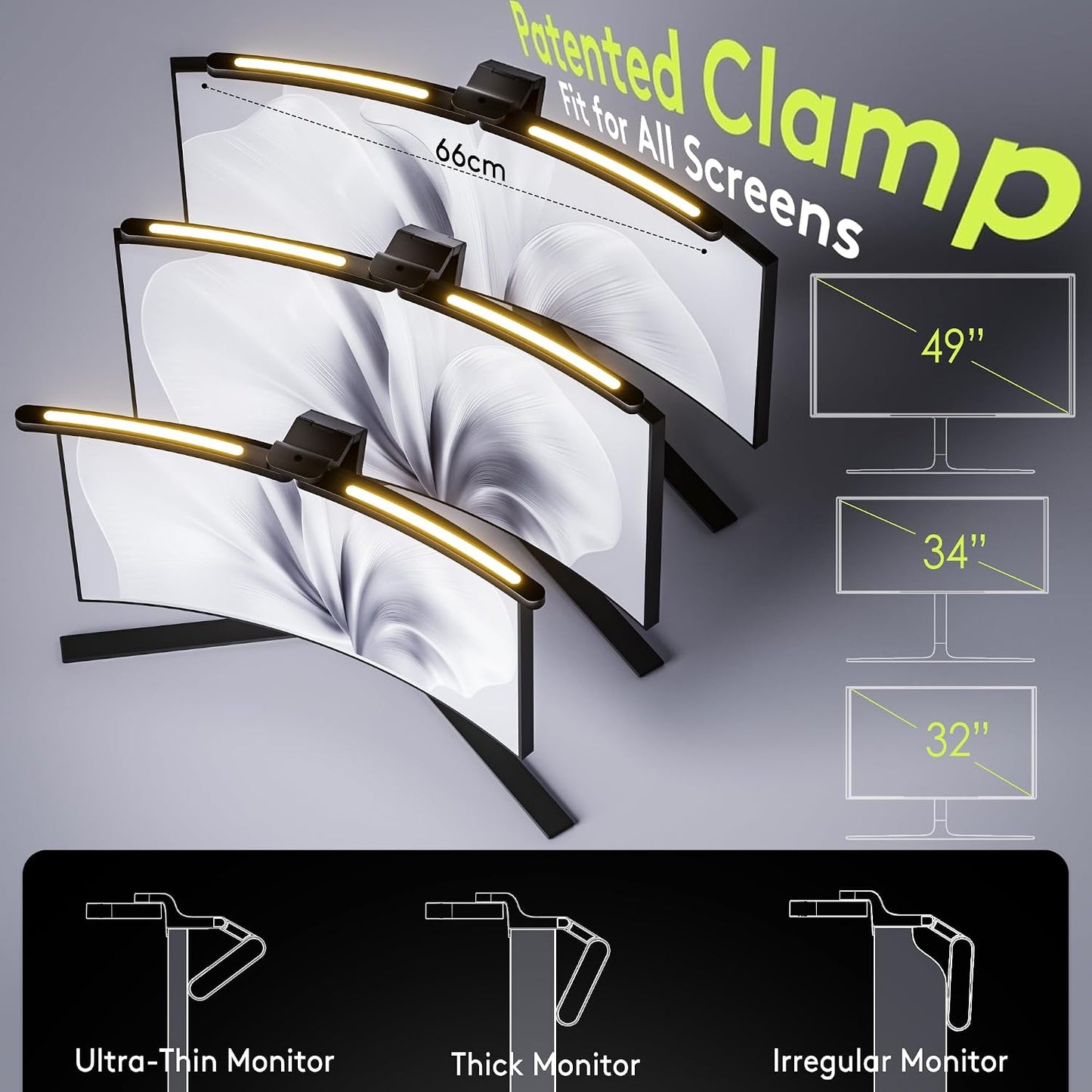 Quntis Curved Monitor Light Bar 15 RGB Backlight for 34"+ Screens, Computer Bar Lights Foldable Dual Light with Color Temperature Brightness Stepless Dimming, No Glare Desk Lamp for Home Office Gaming