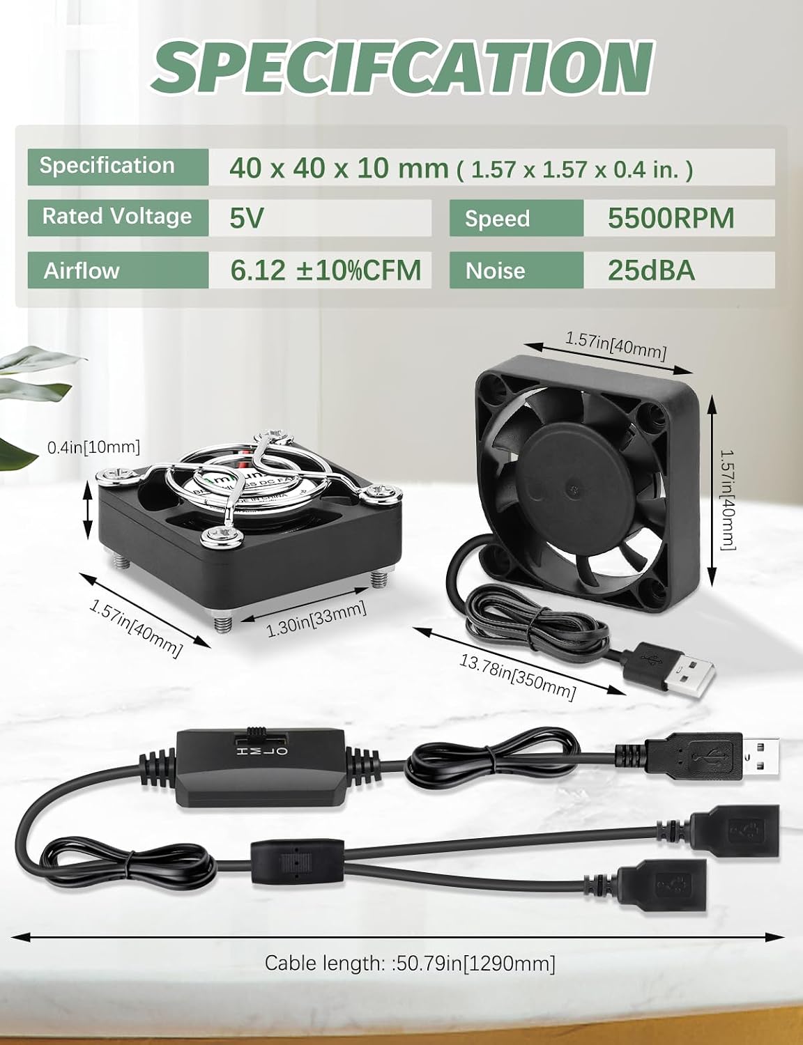 40mm USB Fan 2pcs, 5V Mini Cooling Brushless Fan with Speed Control | 4010 Small Box Fan for PC Computer PlayStation Xbox Router Terrarium Aquarium Welding Helmet Raspberry Pi