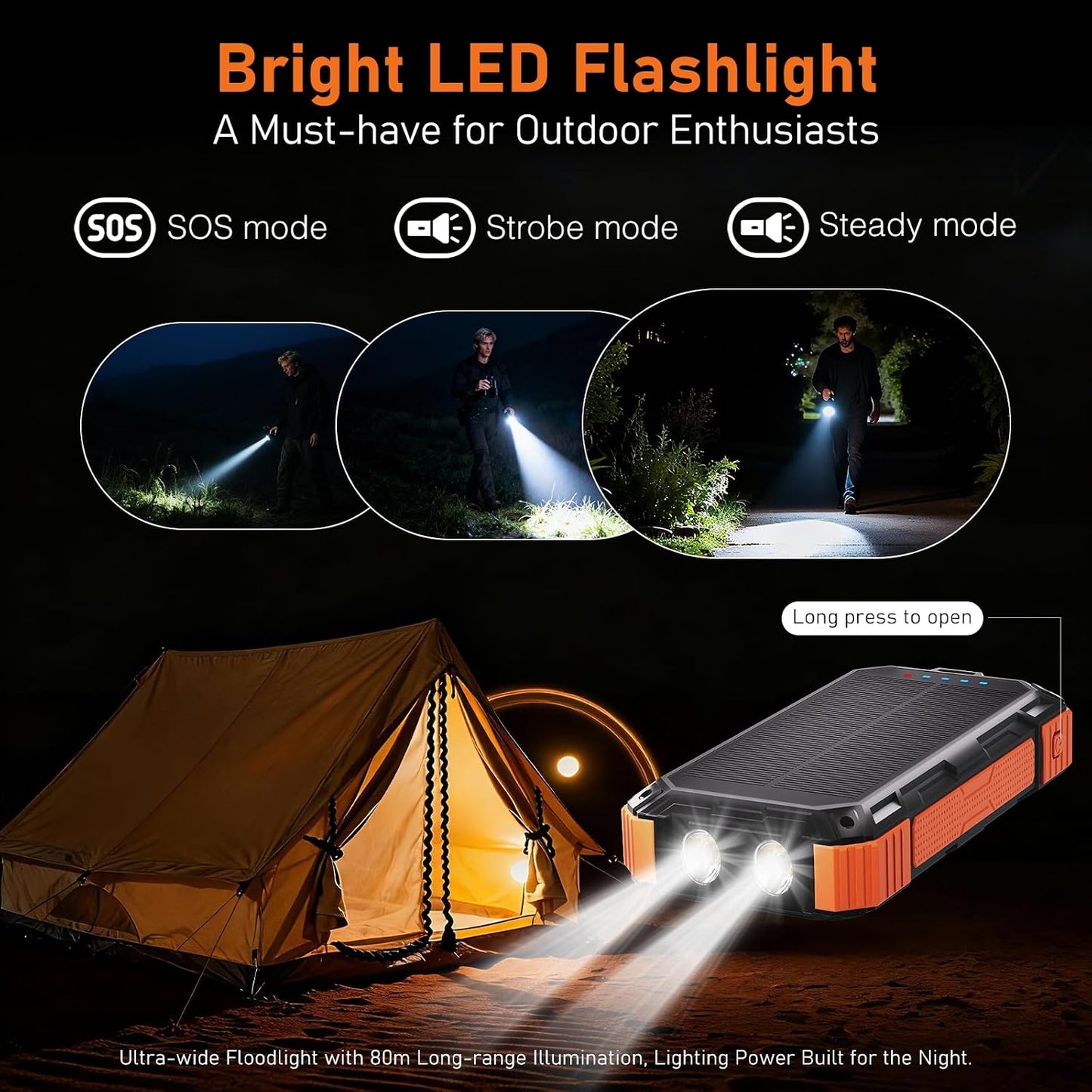 ERRBBIC Solar Charger Power Bank 49800mAh, Wireless Portable Phone Charger Built-in 4 Cable, 22.5W Fast Charging Battery Pack for iPhone 17 16 Pro iPad Samsung S26, Solar Charger for Camping,Hiking