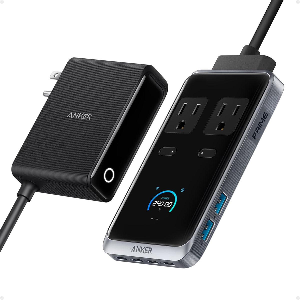 Anker Prime Charging Station, 240W 8-in-1 Power Strip, 2 AC, 4 USB C | 2USB A, 5ft Detachable Extension Cord with Multiple Outlets for iPhone MacBook, Desk Accessories, Home Office(Not for Travel)