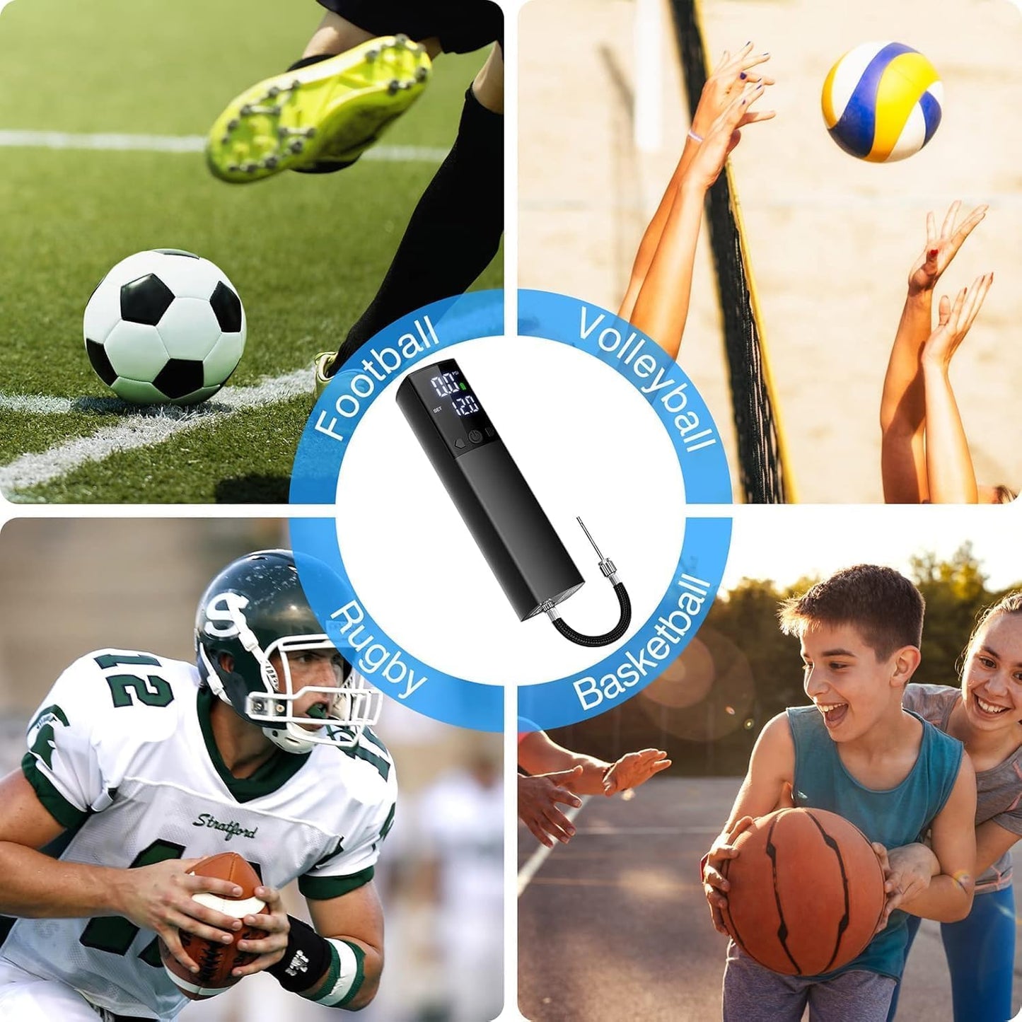 Electric Ball Pump,Smart Air Pump Portable Fast Inflation Accurate Pressure Gauge and Digital LCD Display for All Sport Balls Basketball Football Soccer Volleyball (2Pin & 2Nozzle & 1Spout)