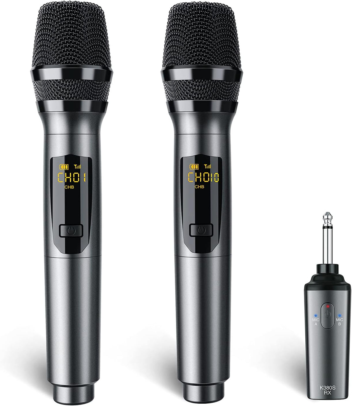 LEKATO Wireless Microphone Rechargeable Wireless Microphones with Receiver Dual Handheld Microphone System Dynamic MIC for Singing, Speech, Wedding, Church,Speaker, PA System(K380S)