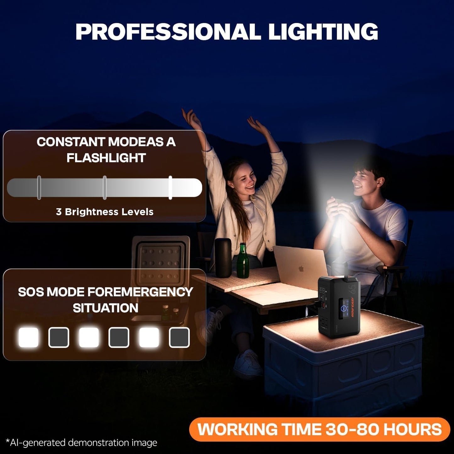 HOWEASY Portable Power Station,135W(270W Peak) Solar Generator | Power Bank with AC Outlet and 65W PD Output,98Wh Lithium Battery Backup with LED Light for Camping, Backup Outdoor Emergency