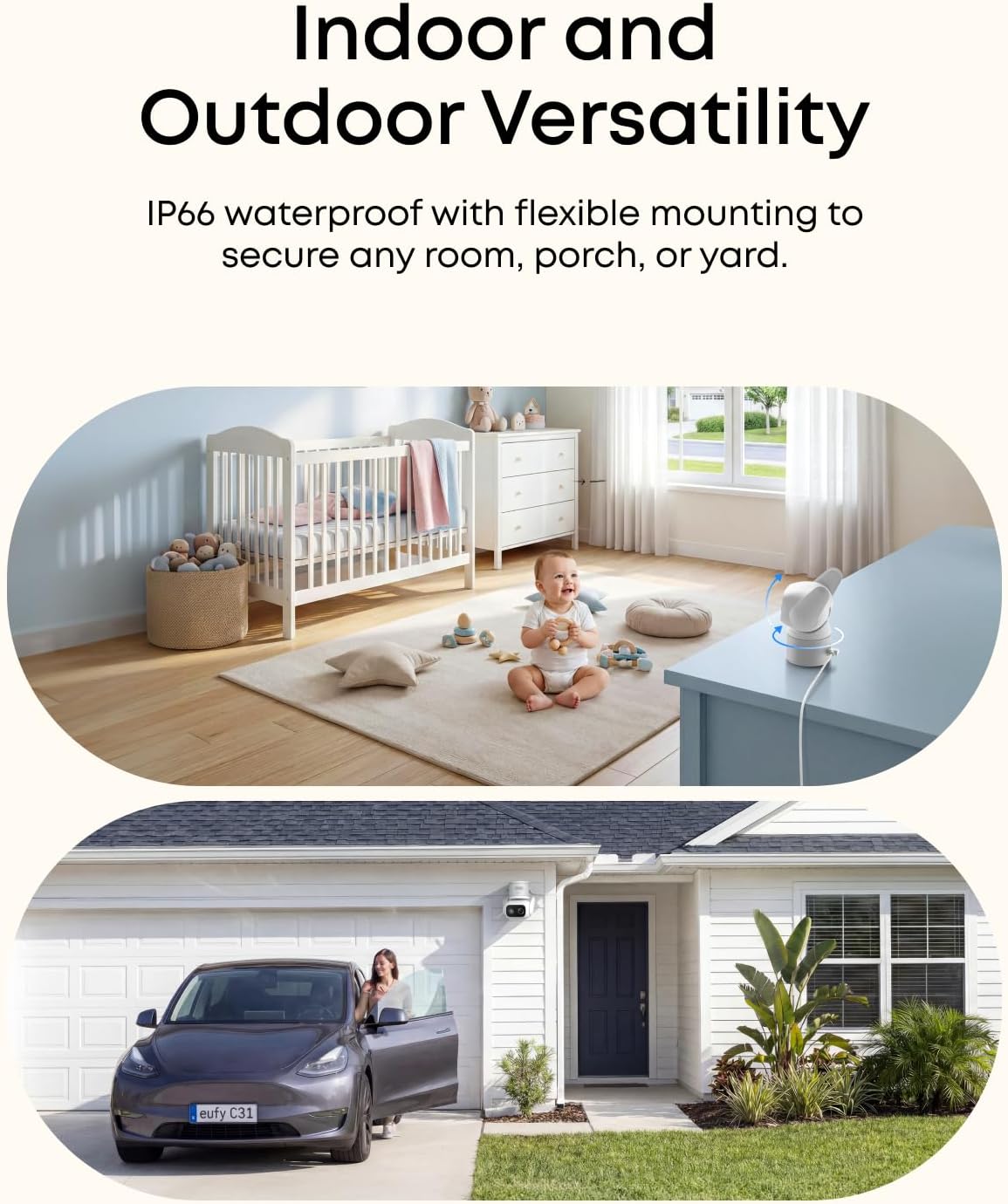 eufy Security Indoor/Outdoor Camera C31,Spotlight-Free Color Night Vision | IP66, 360° Pan &Tilt, AutoTracking,AI Human/Vehicle/Pet/Cry Detection, 24/7 Recording,Dual External Antennas,No Subscription