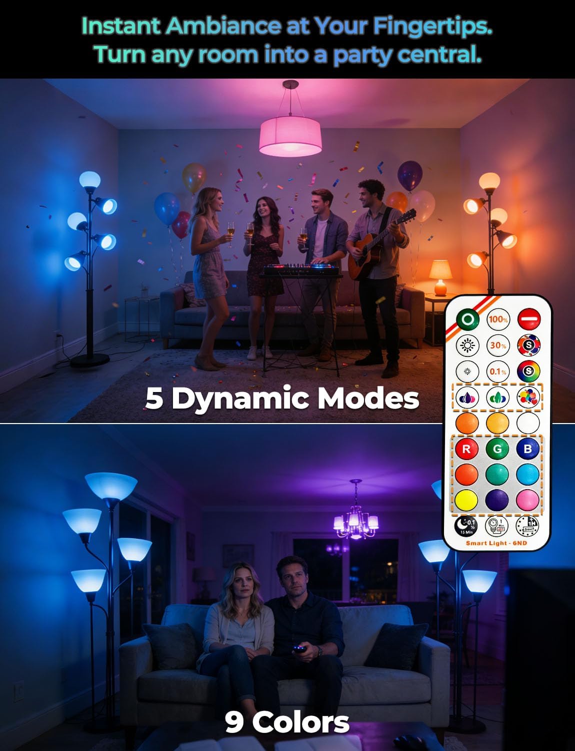 iLC A15 LED Color Changing Light Bulb, 5W (40W Equivalent), 500LM, 9 Colors 3CCT, E26 Base, IR Remote Control Light Bulbs with Timing & Sleep Mode, for Multi-Pendant, Ceiling Fans, Table Lamps, 4 Pack