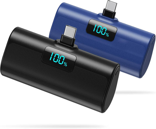 [2-Pack]Portable Charger for iPhone 16/15 Series,5200mAh PD USB C Power Bank Built-in USB-C Connector,Battery Pack Compatible with iPhone 16/16 Plus/16 Pro/16 Pro Max/15 Series,Android(Black+Blue)