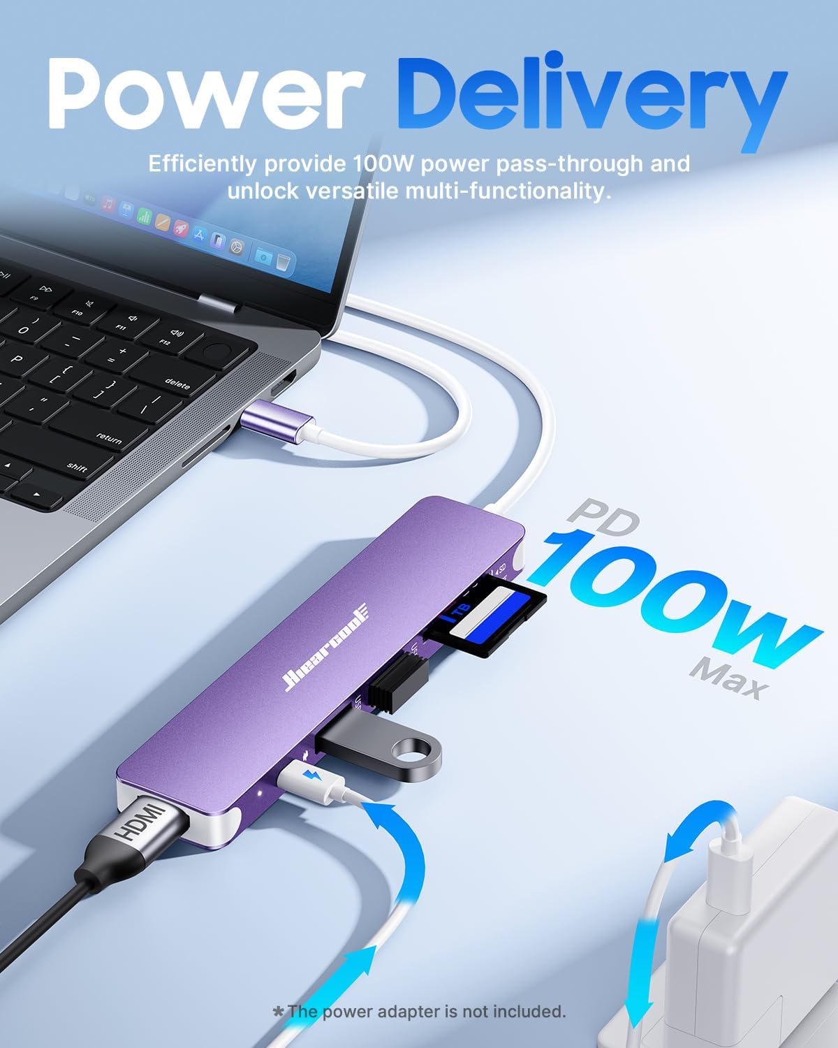Hiearcool USB C Hub, 7-in-1 USB C Dongle for MacBook, HDMI, PD, Purple