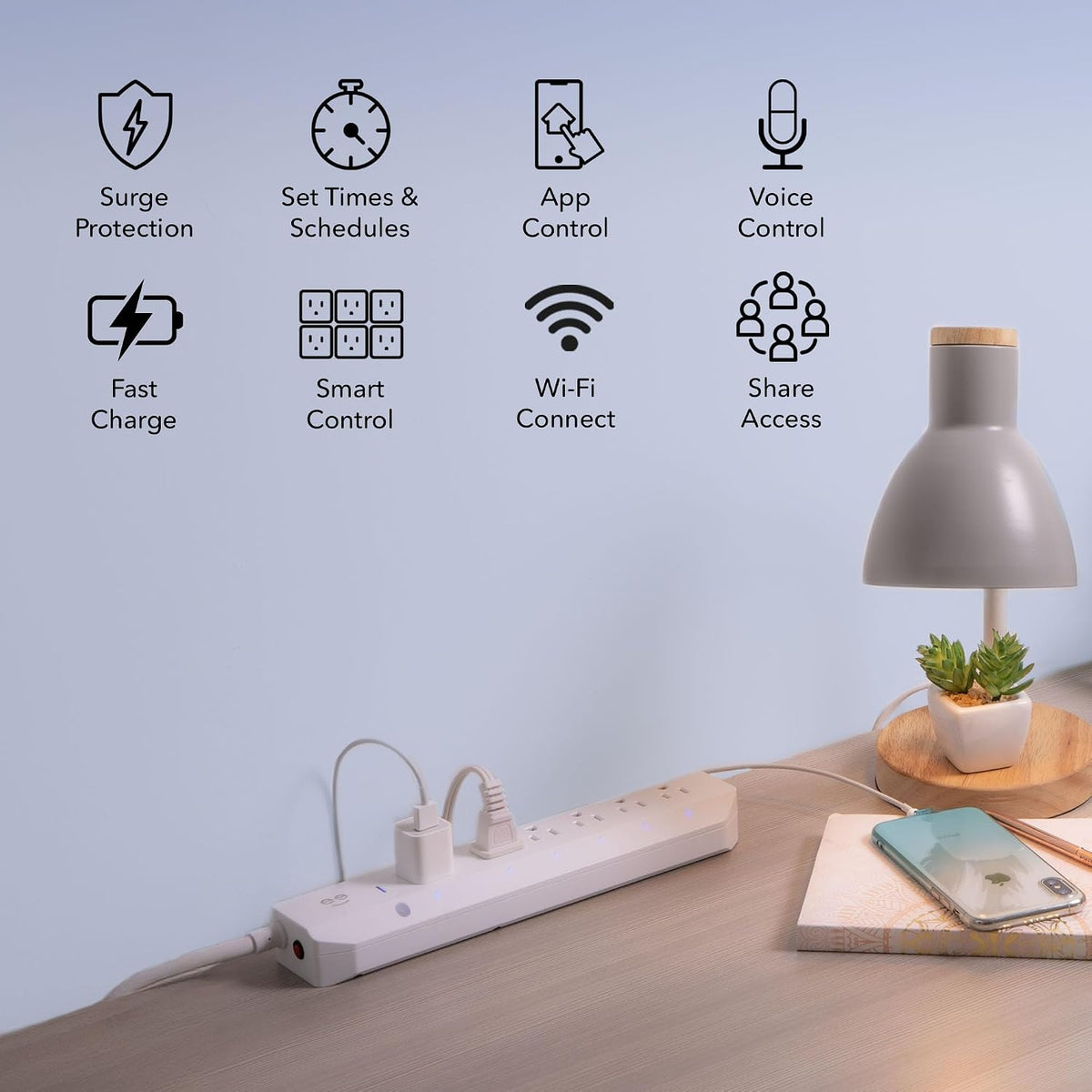 Geeni Smart Surge Protector Power Strip with 6 Wi-Fi Outlets, 3 ft. Cord