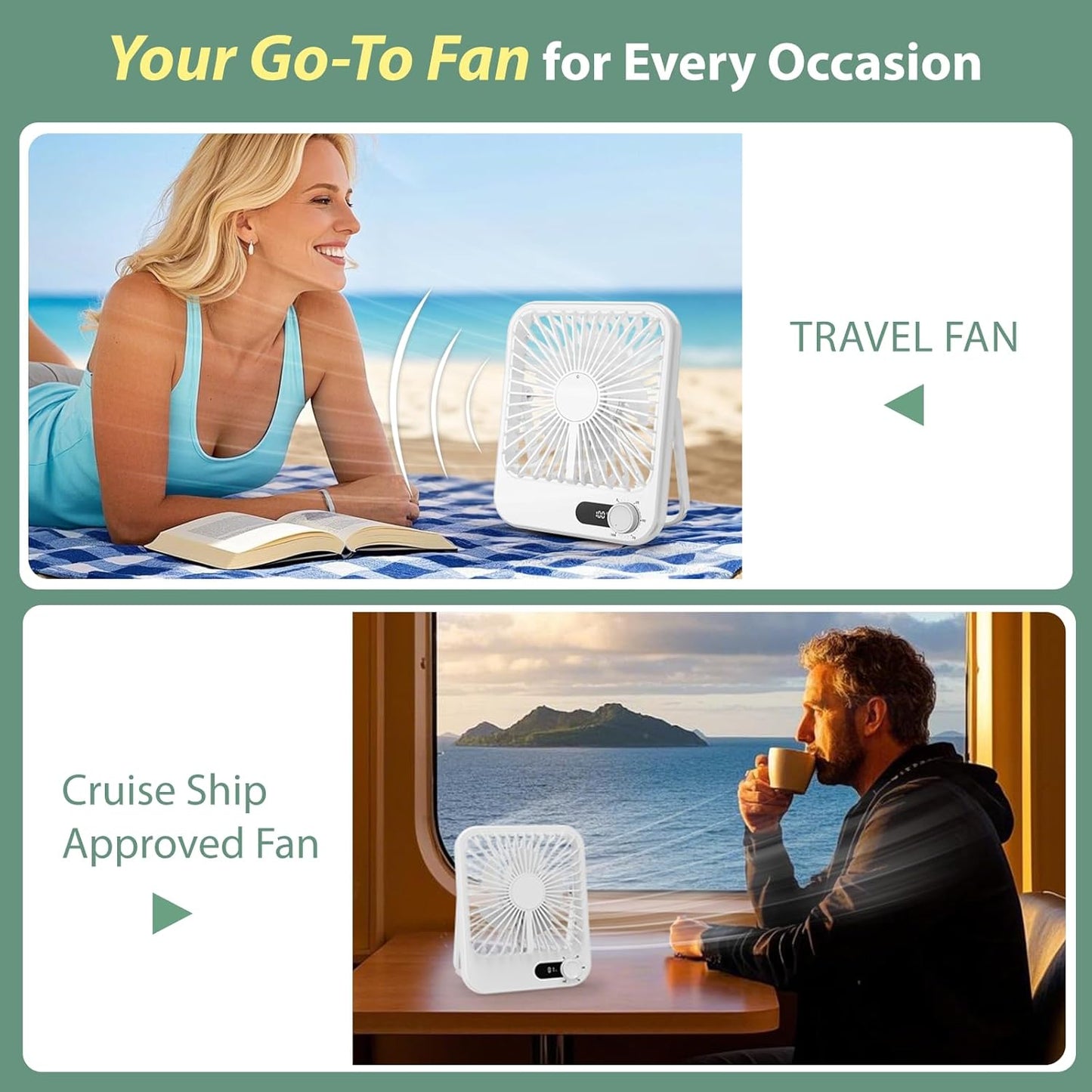 Portable Travel Fan for Cruise Approved, 4000mAh Cruise Essentials 2026 Rechargeable Fan100 Speed Wind Adjustable, Small Travel Essentials for Hotel Beside Sleeping Cruise Ship Must Haves