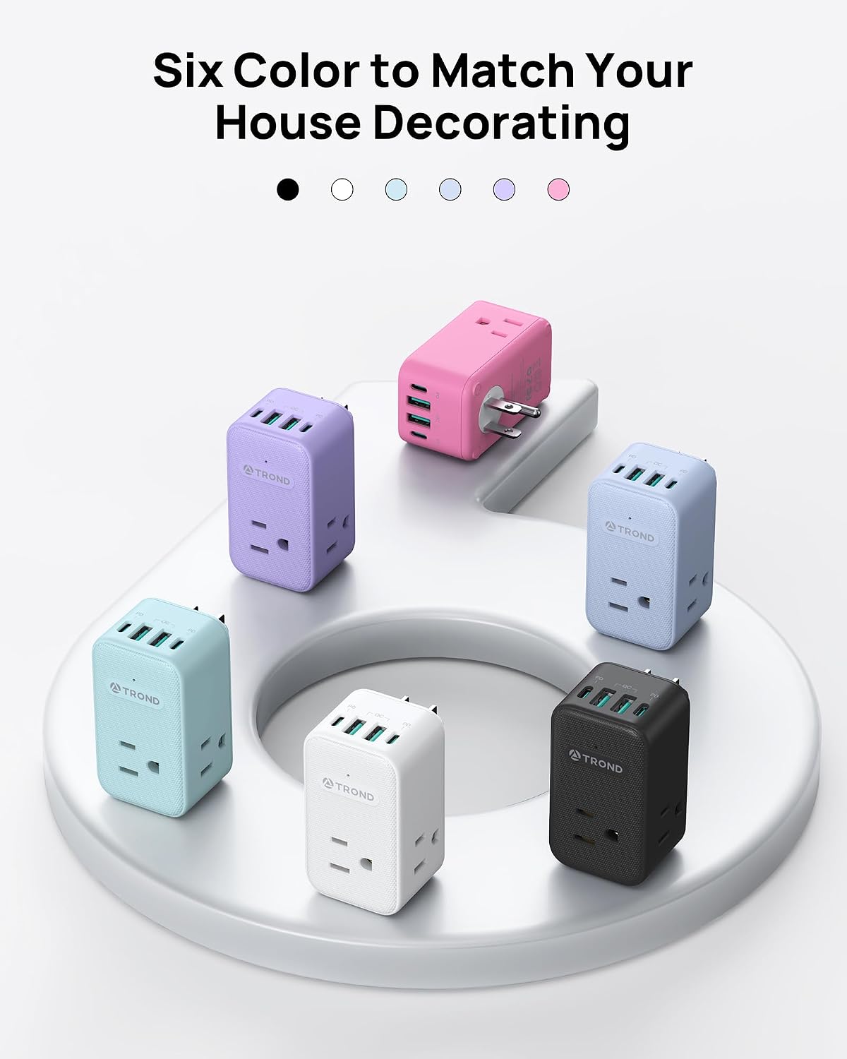 TROND Multi Plug Outlet Extender with 2 PD 20W USB C Charger and 3 Outlets | 360 Rotating Plug, 4 USB Plug Adapter, 2 USB C and 2 USB A, A Small Charging Station for Kitchen Bathroom Cruise Essentials