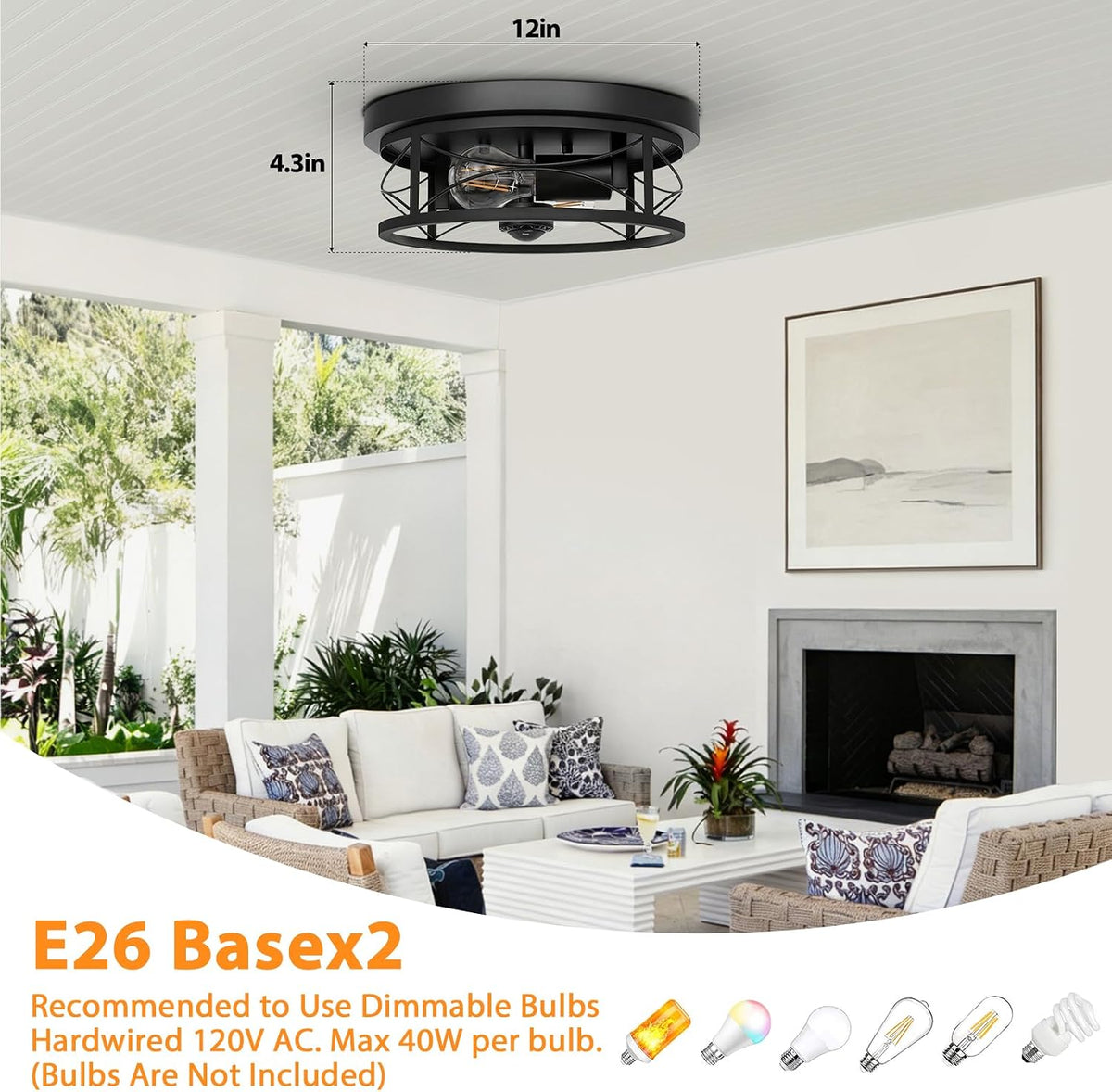 Motion Sensor Outdoor Ceiling Light, Dusk to Dawn Flush Mount Light Fixture