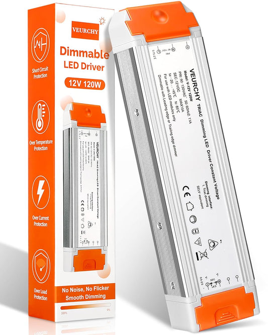 120W LED Driver 12v Dimmable, AC 120V to DC 12V 120 Watt LED Dimmable Transformer 10A Compatible with Lutron & Leviton Dimmer Switches,12 volt Power Supply for LEDs Strip Light, Cabinets Light