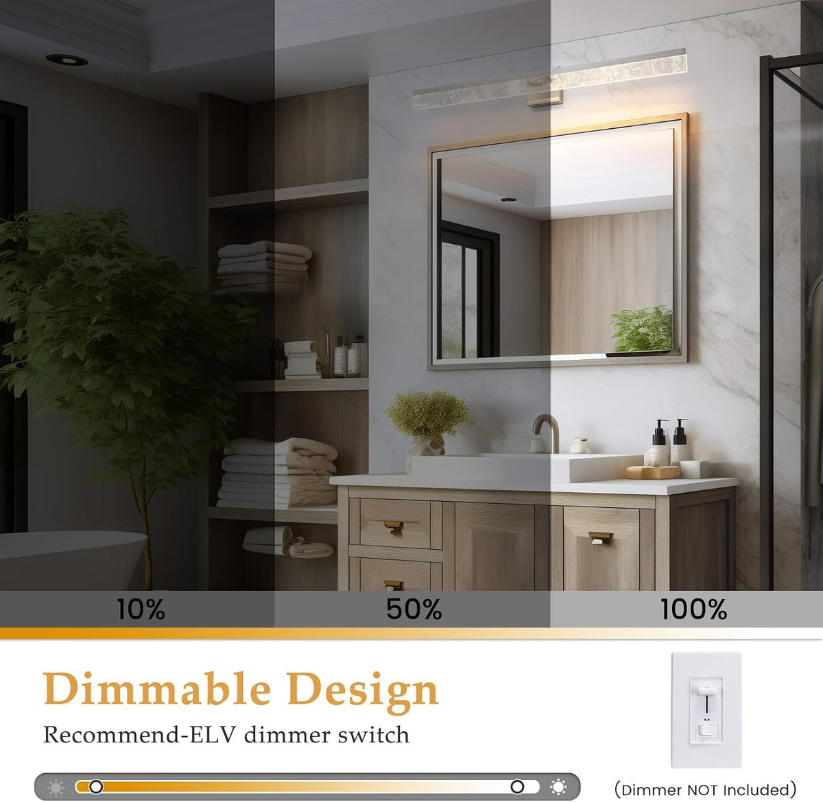 AIJIASI 39 Inch Brushed Nickel Vanity Light Fixture, 28W Dimmable LED for Bathroom Above Mirror, Modern Wall Mount Lighting 3000K