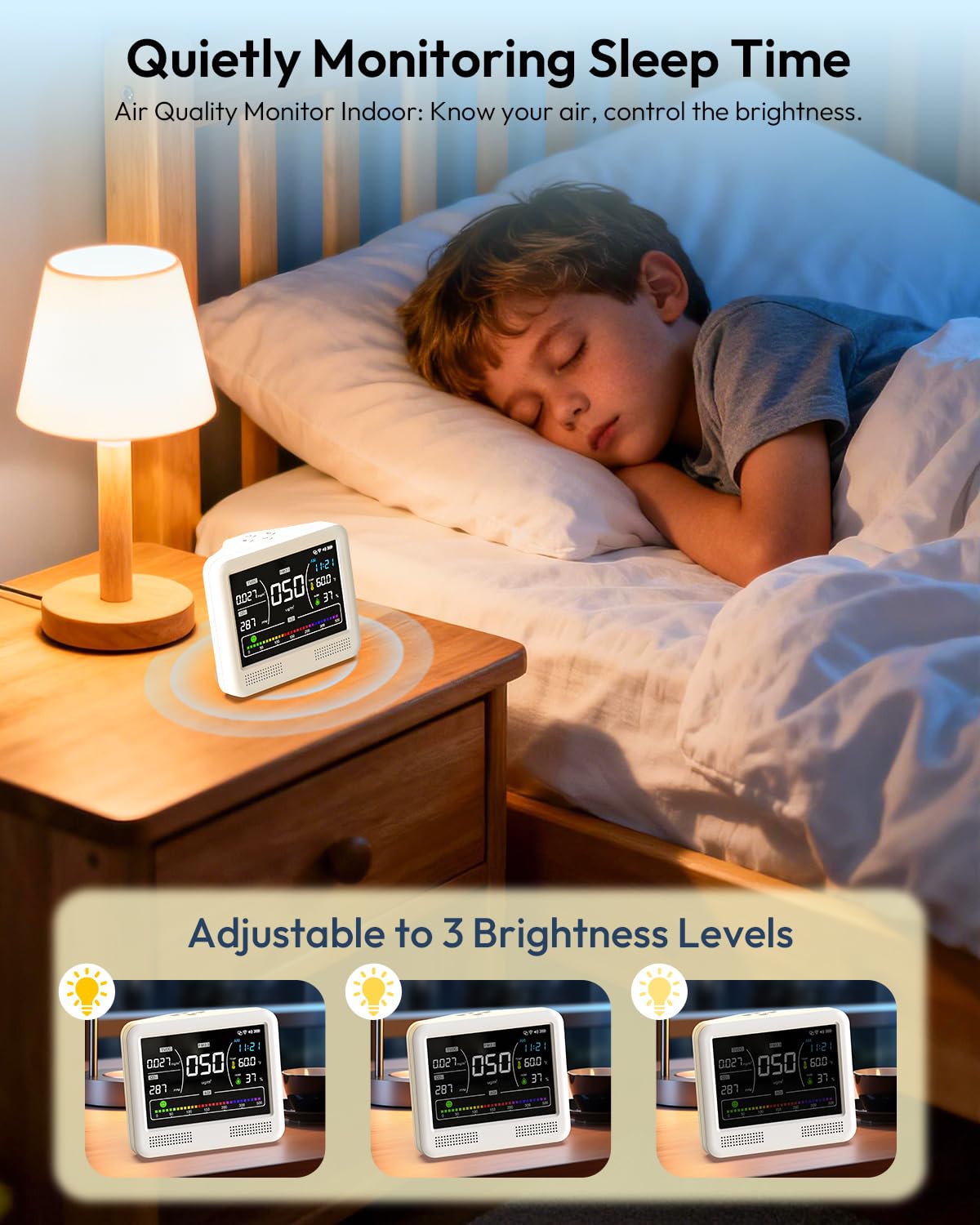 16-in-1 Air Quality Monitor Indoor, CO2 Monitor with 9 Readings & 7 AQI Alerts, Air Quality Tester for CO2, TVOC, HCHO, PM2.5 PM1.0 PM10, Temp Humidity & Time, Indoor Meter for Home Office (PureWhite)