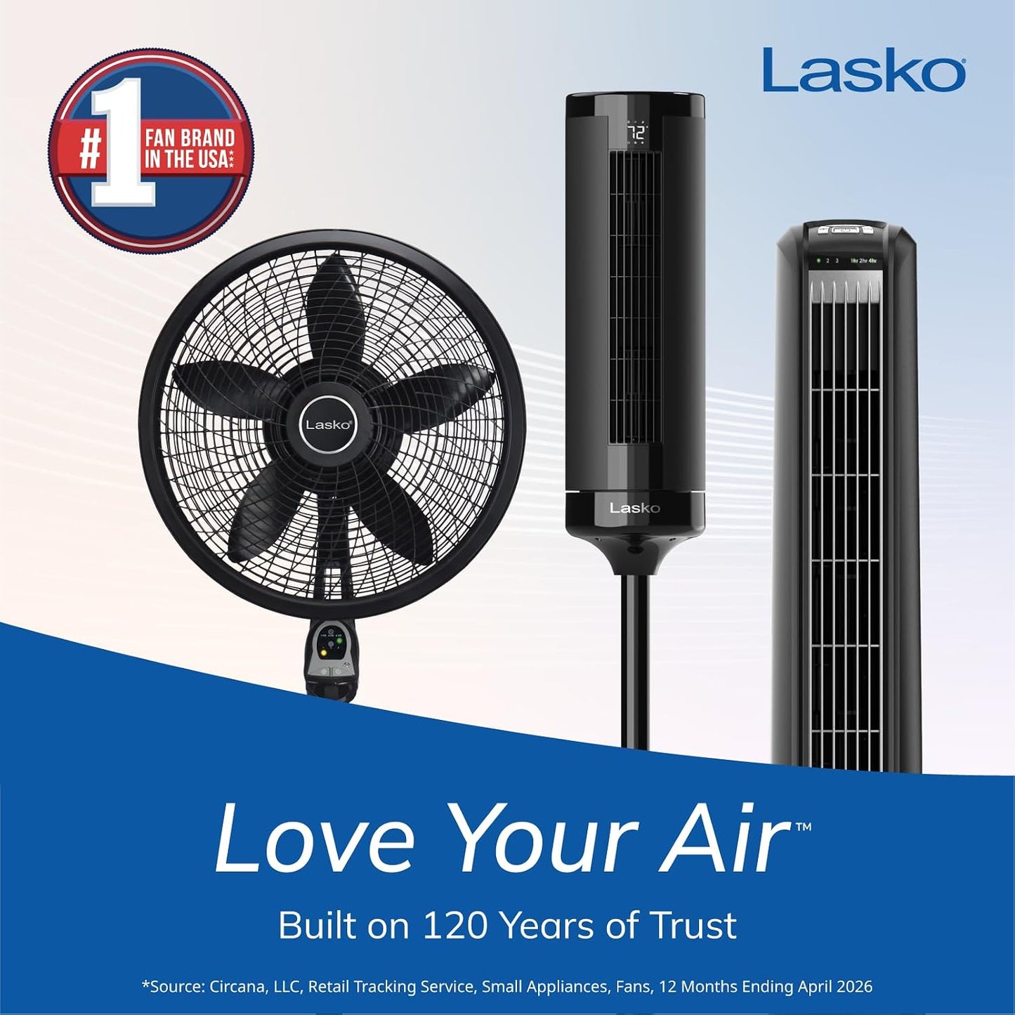 Lasko Oscillating Tower Fan with Remote - 42" - T42951 - Silver | Quiet Standing Fan for Bedroom, Office, and Home, 3 Speeds, Timer, Powerful Cooling Air, Nighttime setting, Space-Saving