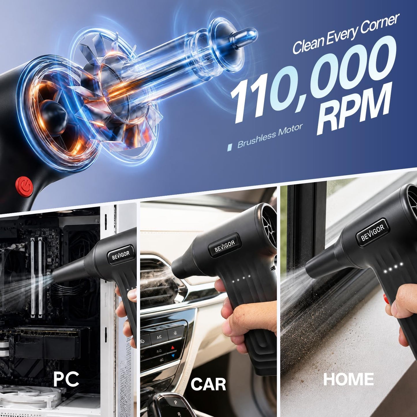 Compressed Air Duster - 8400 mAh Rechargeable Cordless Air Duster | 30 Min Lasting Turbo Fan, 110K RPM Brushless Motor, Rechargeable Dust Blower with 4-Speed, for PC Computer Keyboard, HF99