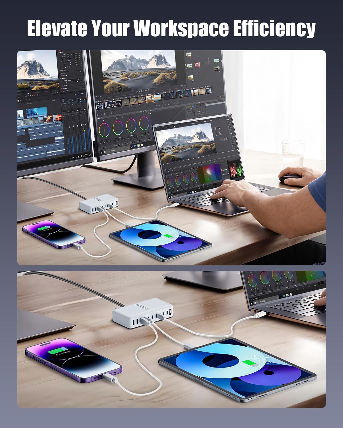 1000W USB C Charger Block,10-Port USB C GaN Multiple Port Charging Station