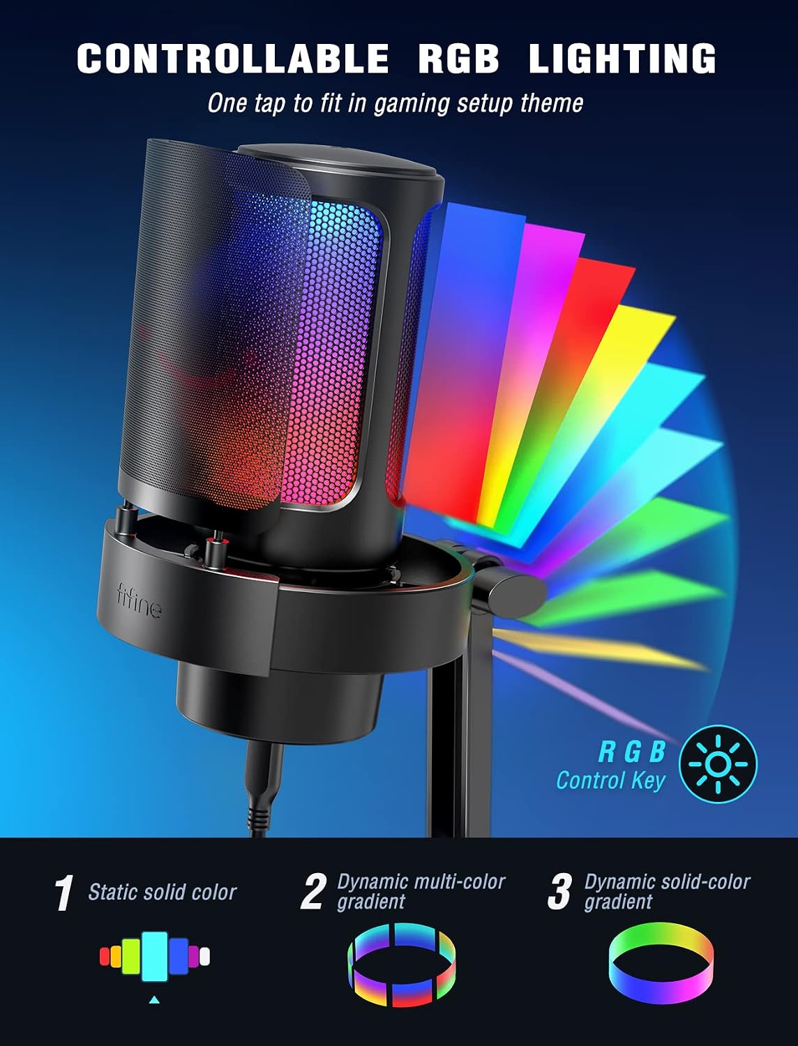 FIFINE AmpliGame A8 USB Gaming Condenser Microphone with RGB Control for PC | RGB Control, Gain Knob, Quick Mute, Desktop Mic, Headphone Jack, Shock Mount, Pop Filter, for PS4/5 Discord Twitch Podcasts