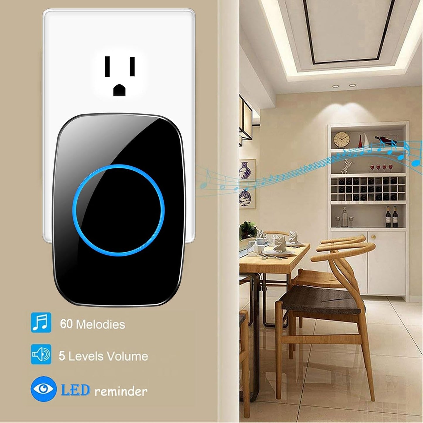 Door Chime When Door Opens, FullHouse Door Sensor Wireless Entry Alarm with 1000ft Range, 60 Chimes and 5 Volume Levels for Business/Store/Home/Office (Black, 5 Sensor + 3 Receiver)