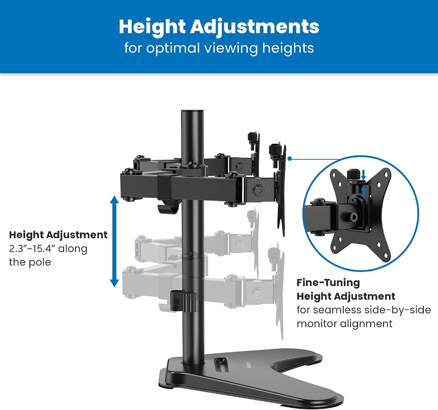 Mount-It! Dual Monitor Desk Stand Mount for 2 Screens VESA 75x75 & 100x100 | For Monitors up to 32”, Height Adjustable with Tilt, Swivel & Rotation