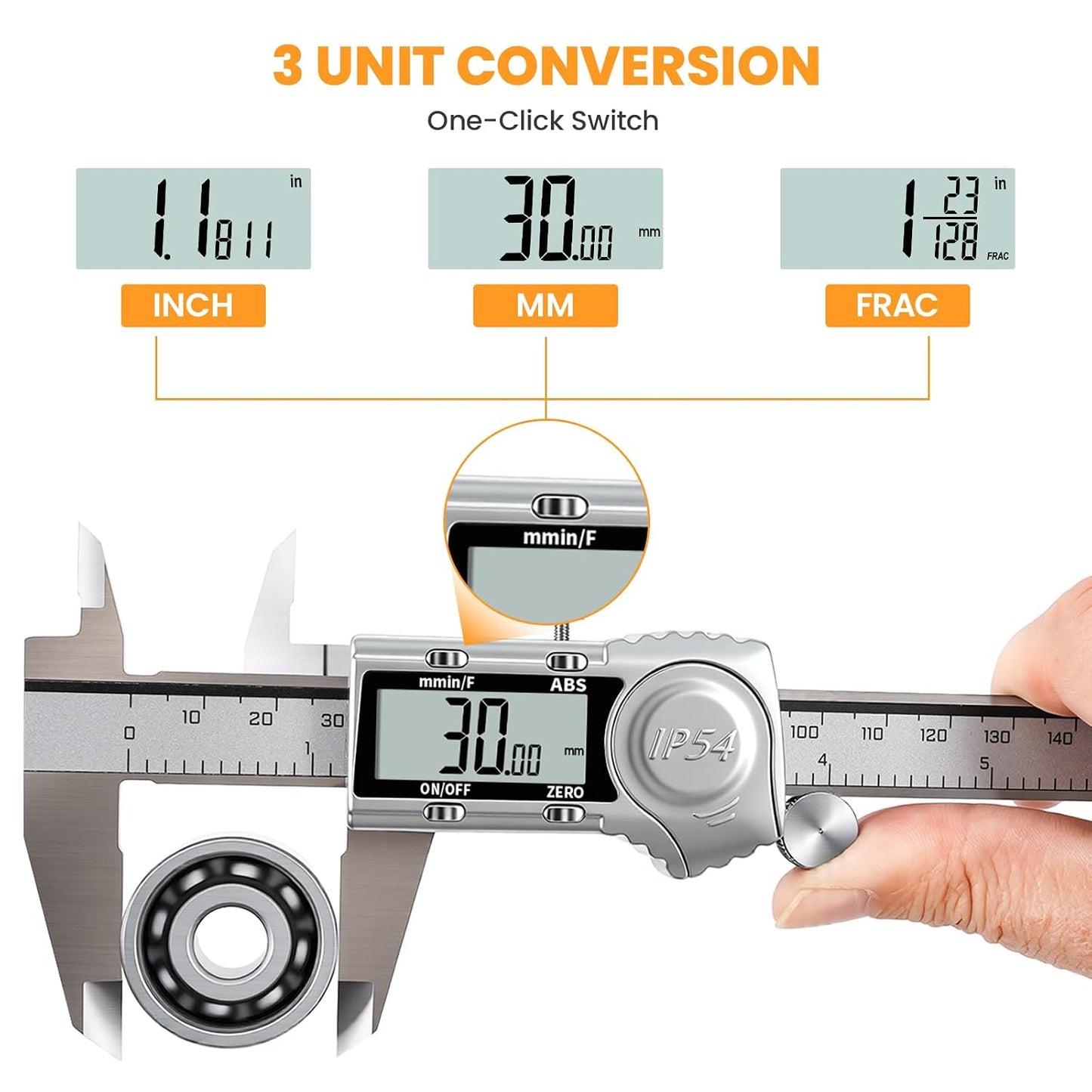 HARDELL Digital Caliper, IP54 Calipers with ABS Function, All-Metal Digital Micrometer Auto-Off, 6 Inch Micrometer Caliper Digital, Inch/MM/Fraction for 3D Printing & DIY (2 Spare Batteries)