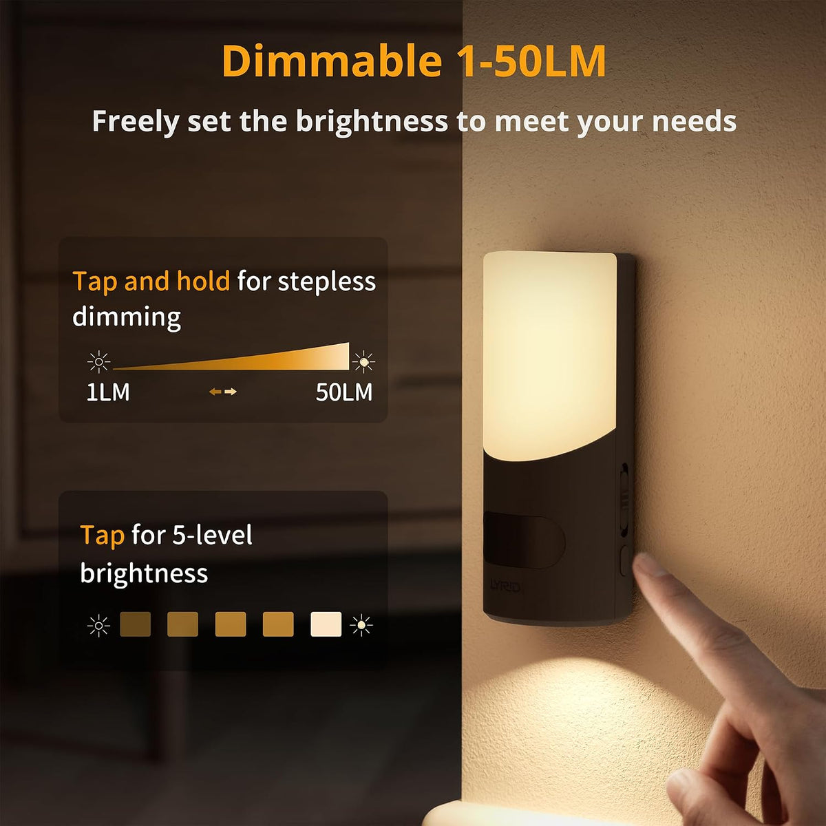 Lyridz Rechargeable Motion Sensor Wall Sconce Night Light, 2 Pack