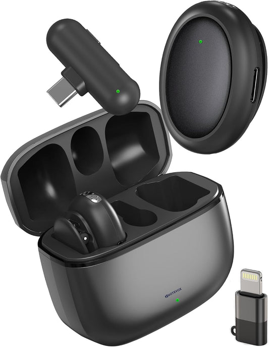 Wireless Microphone for iPhone 17-48kHz/24bit Studio Sound AI Noise Filter USB-C Lavalier Mic with Charging Case Bluetooth Mini Microphone for Content Creators (Black, USB C VM39)