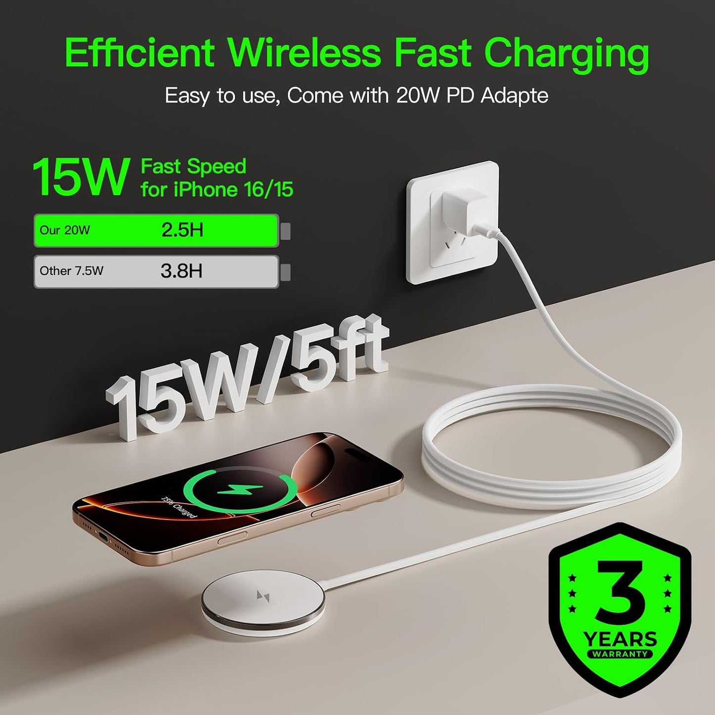 New for 15W MagSafe Charger: Magnetic Wireless Charging Pad for iPhone 17 16 15 14 13 12 Series AirPods 4-2 Pro, Strong Magnet, with PD20W Charging Block, Ultra-Thin Portable(2Pack 5FT)