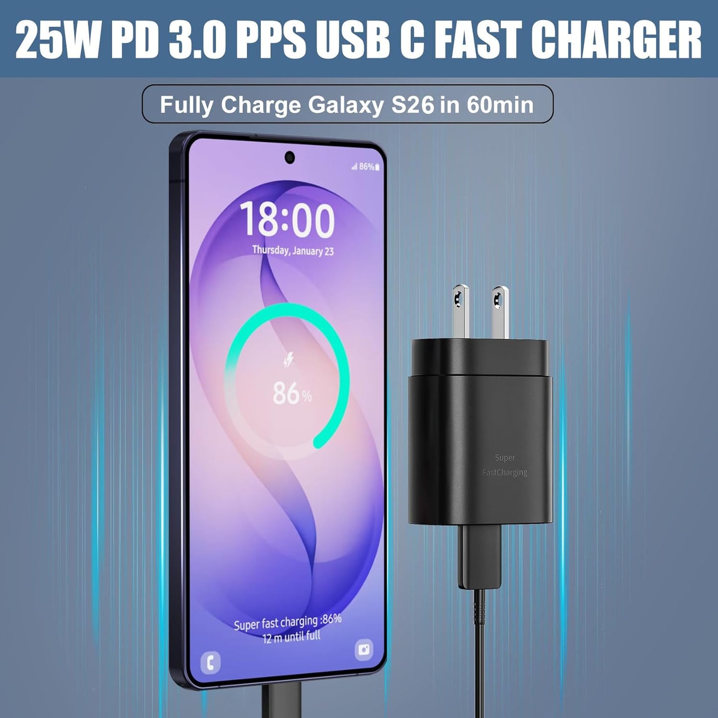 USB C Charger Type C Charger Fast Charging,25W Android Charger for Samsung Super Fast Charger with 10Ft Long USBC Charger Cable Cord for Samsung Galaxy S26 S25 S24 S23 S22 S21/iPhone 17/16/16 Pro Max