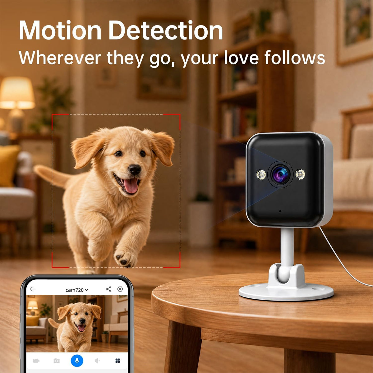 JOOAN 2K Indoor Outdoor Security Camera, 2.4G WiFi, IP66 Waterproof, Motion Detection, 2-Way Audio, Color Night Vision, for Baby/Elderly/Cat/Dog, Multi-User Shared, Local & Cloud Storage, Plug-in