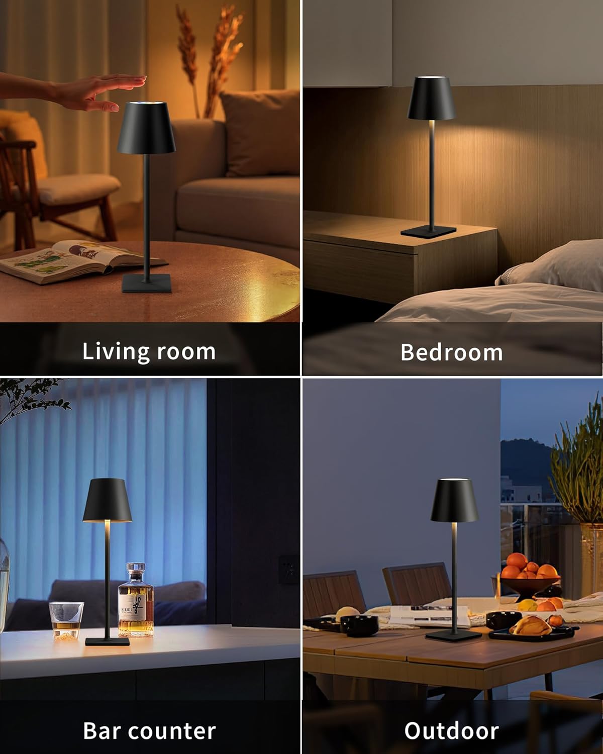 KDG 2 Pack Cordless Black Table Lamps, RGB Color Stepless Dimming Desk Lamp | 4000mAh Battery Operated Rechargeable Portable LED for Restaurant, Bedroom, Outdoor Garden, Camping, Coffee Shop, Nightlight