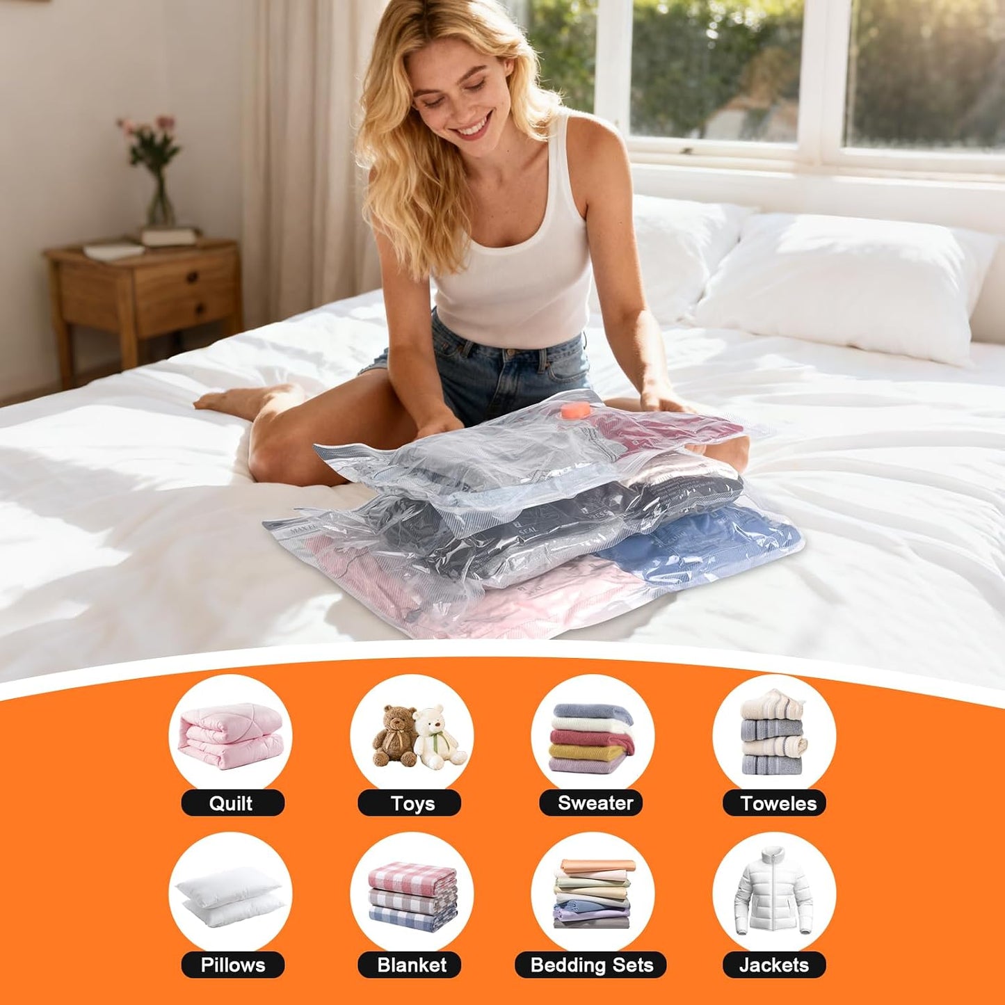 Vacuum Storage Bags for Travel with Rechargeable Air Pump - 16 Pack Vacuum Seal Bags for Clothing Space Saver, Compression Packing Bags for Suitcase Luggage, Blankets, Bedding, Seasonal Storage
