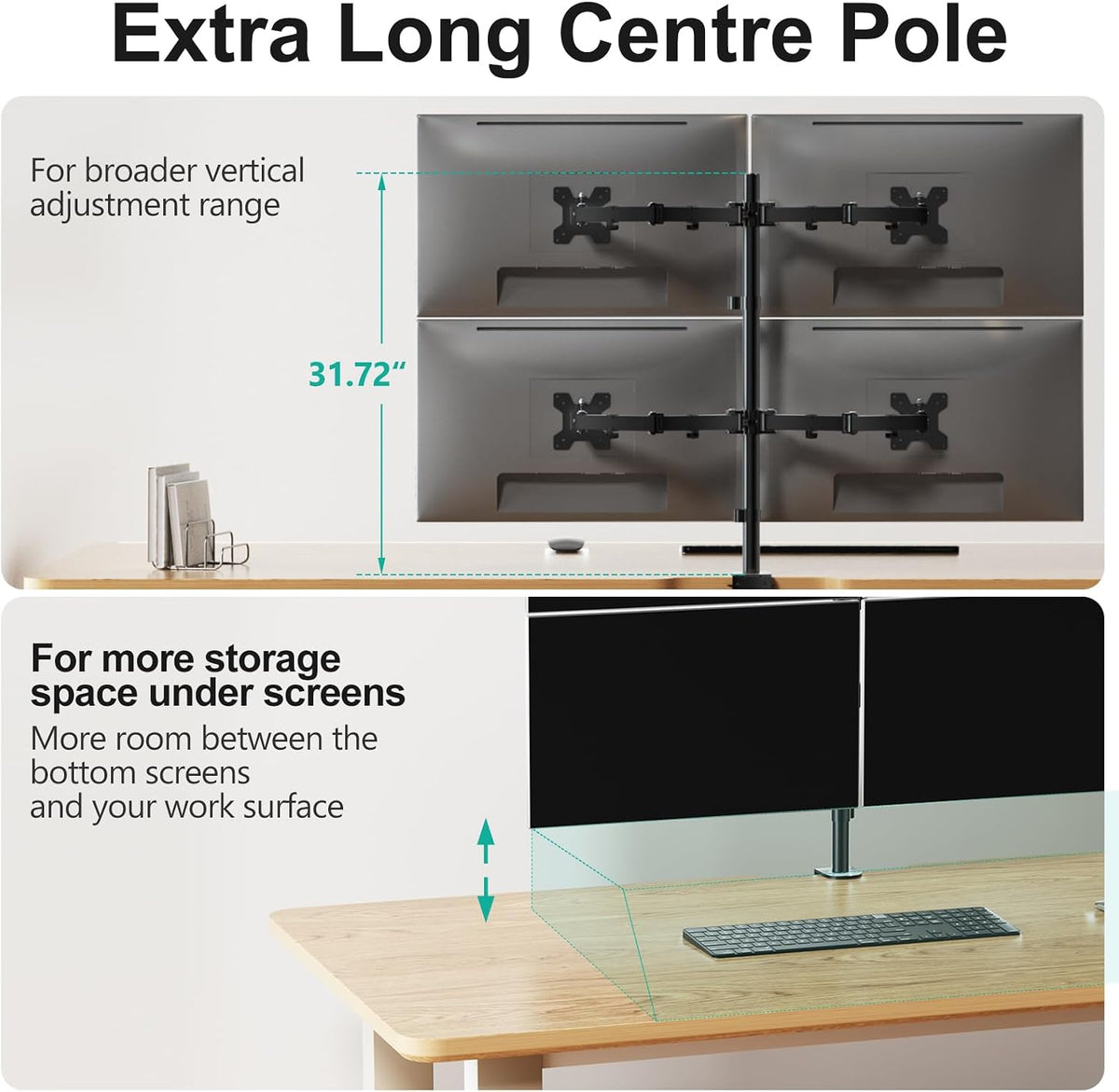 WALI Quad Monitor Desk Mount for 13-32 inch Computer Screens, 22lbs per Arm