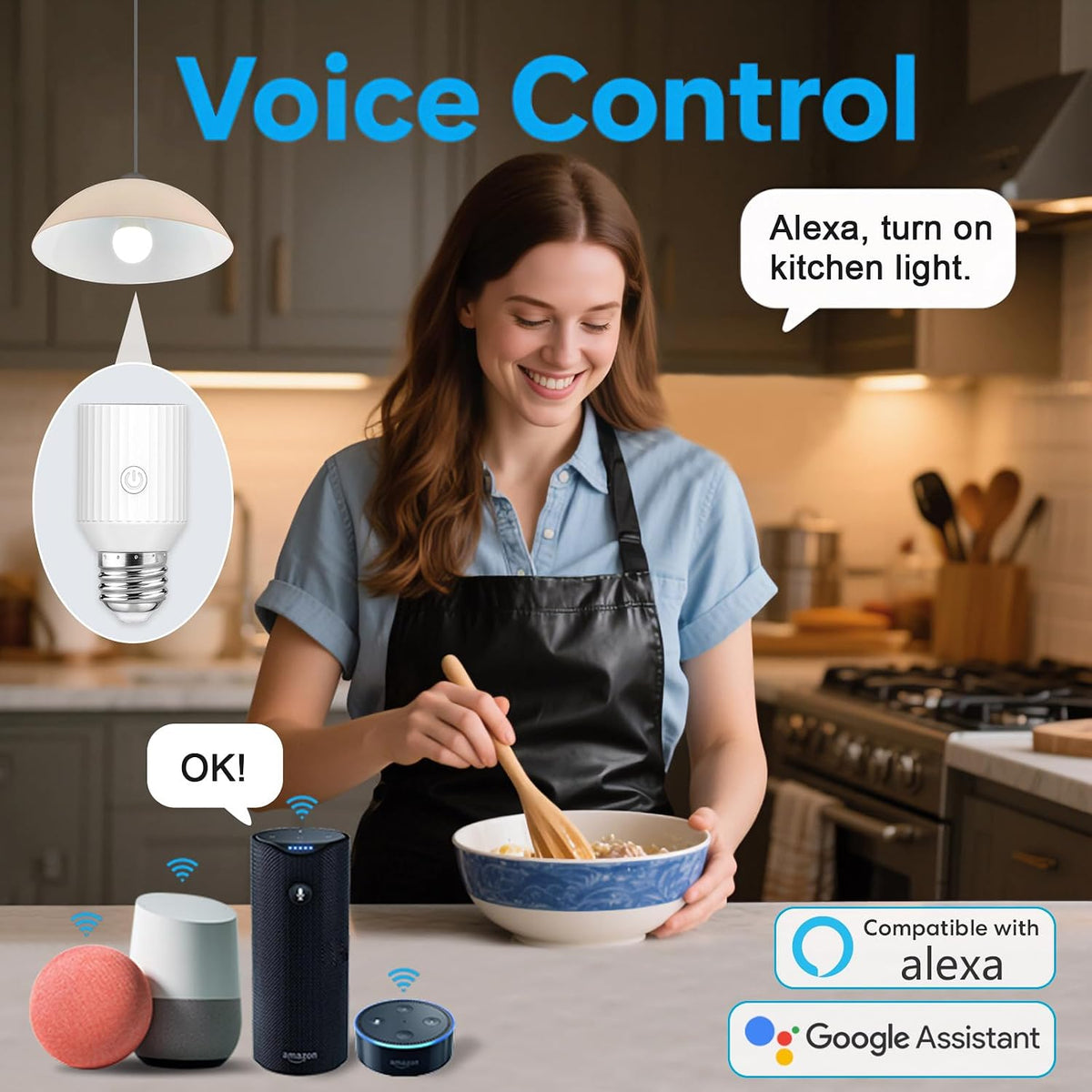 LoraTap Smart Wi-Fi Light Bulb Socket Adapter, Voice for Alexa/Google, Smart Life App Group & Timer, 60W Max, Incandescent Compatible, E26/E27