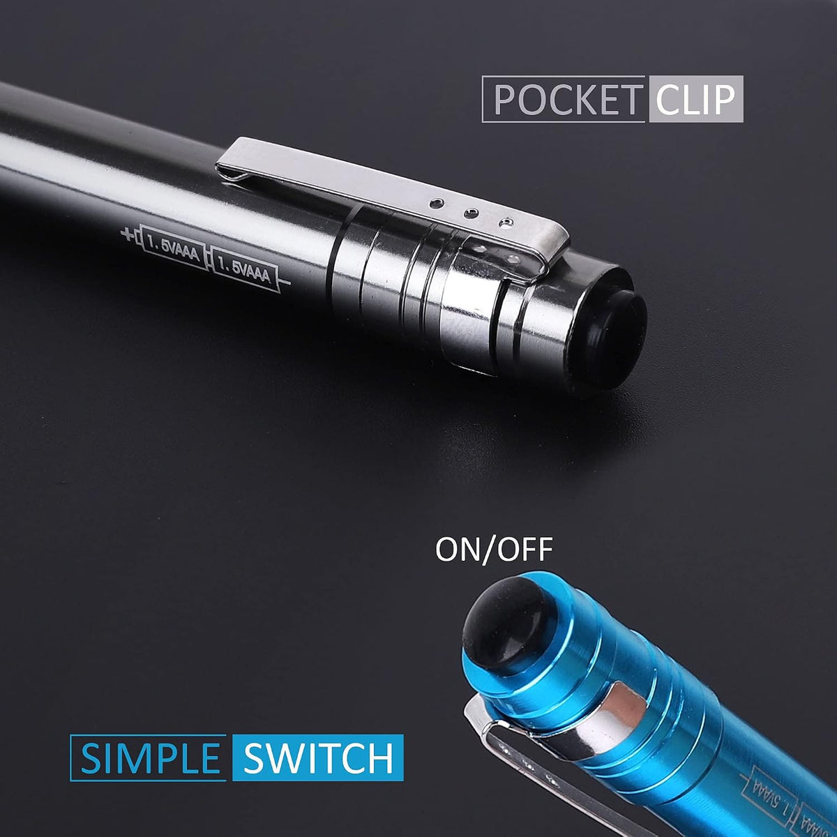 15-Pack LED Pen Light with Clip | Pocket Flashlight Including 30 Dry Batteries, Portable Pen Flashlight for Inspection, Camping, Emergency & Training Use