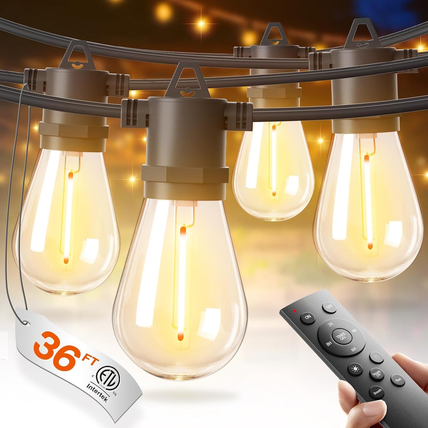 addlon 50FT LED Outdoor String Lights, Waterproof Dimmable Bulbs for Patio | UL Listed, Remote Control. Shatterproof Edison Bulbs, Timer, Linkable, 2700K Warm White. For Backyard, Pergola, Deck, Garden.