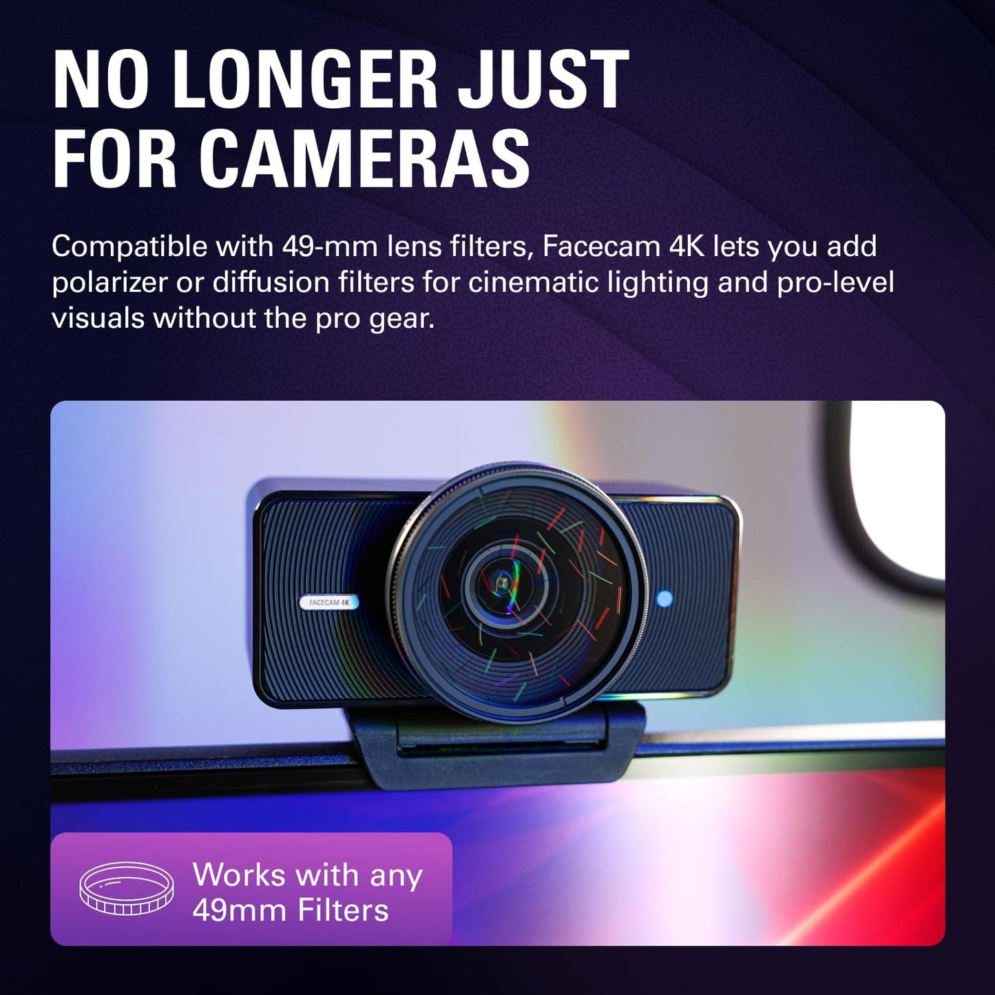 Elgato Facecam 4K, 4K60 Studio Webcam, DSLR-Like Control | Sony STARVIS 2 sensor, 49mm lens filter support, Uncompressed video, HDR support, Eco-friendly build, USB-C