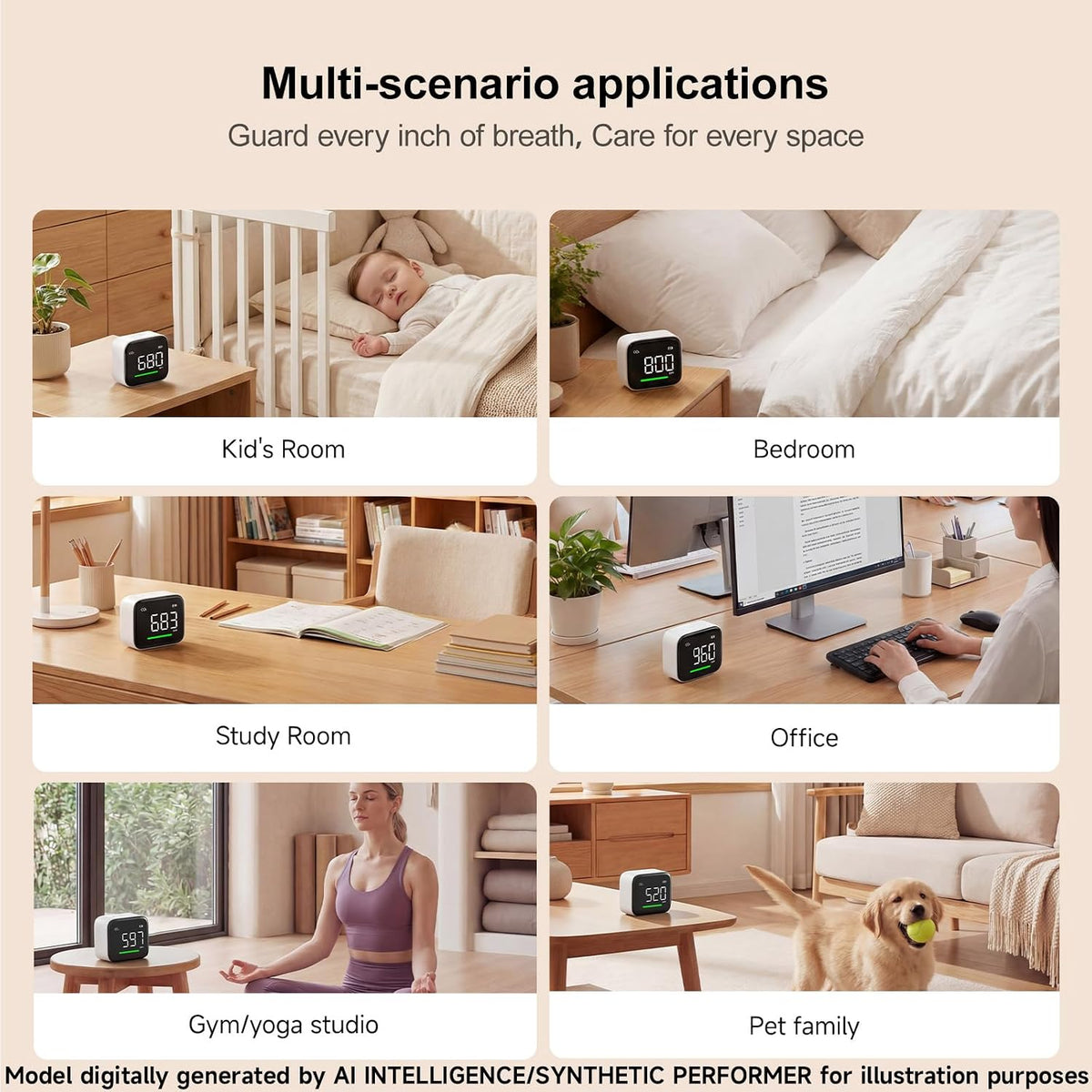 ATuMan 4-in-1 CO₂ Detector, Indoor Air Quality Monitor, NDIR Sensor | 4-in-1 Design, Temperature, Humidity, Time，CO2, NDIR Sensor, 2200mAh Rechargeable, 3-Color Alert, Portable, 3.0" Display