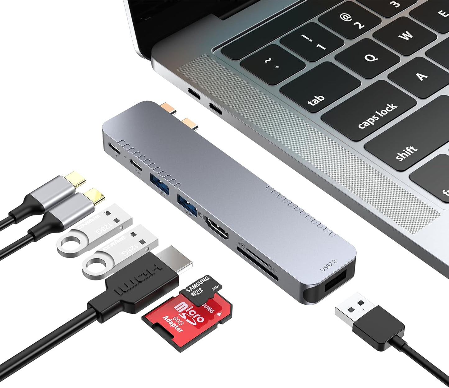 USB C Hub Adapter for MacBook Pro/Air Docking Station 8-in-2 for Mac Book Accessories Dongle HDMI 4K@30Hz, Thunderbolt 4/3, USB 3.0, SD/TF Card Reader, USBC Dock Multiport Adapter (Not Work with Neo)