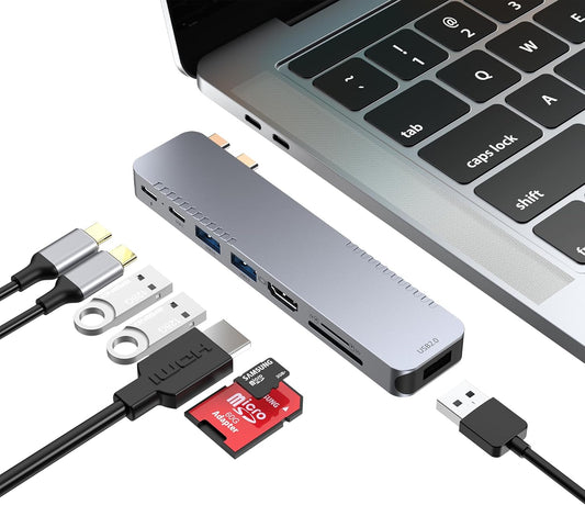 USB C Hub Adapter for MacBook Pro/Air Docking Station 8-in-2 for Mac Book Accessories Dongle HDMI 4K@30Hz, Thunderbolt 4/3, USB 3.0, SD/TF Card Reader, USBC Dock Multiport Adapter (Not Work with Neo)