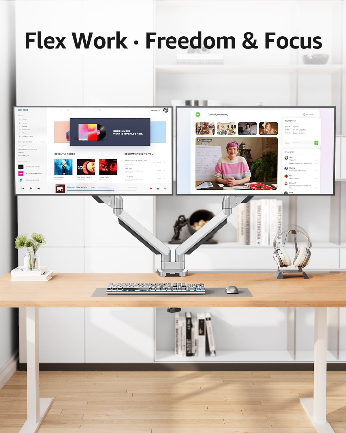 MOUNTUP Dual Monitor Desk Mount, Die-Cast Aluminum Fully Adjustable Double Monitor Arm, Computer Monitor Stand Fits 2 Screen 17 to 32 inch - Each Arm Holds 4.4-19.8LBS