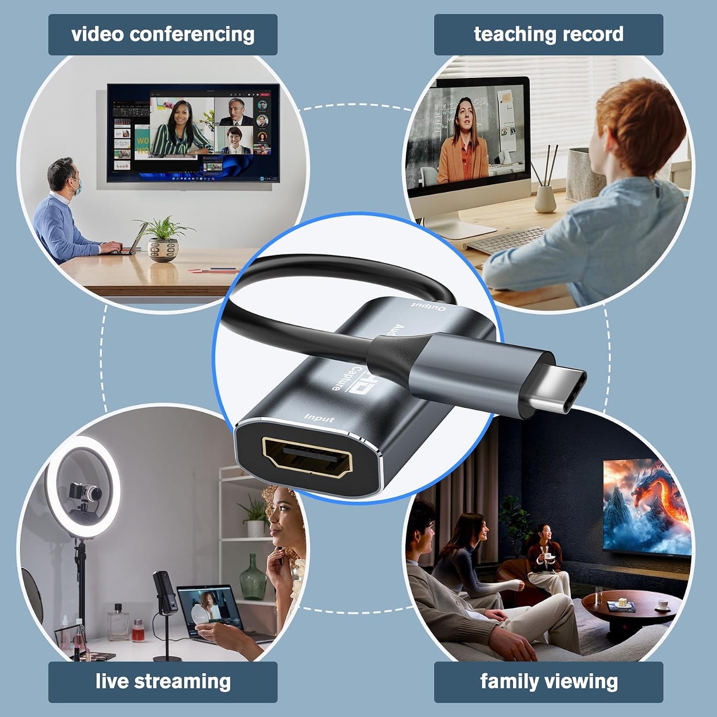 Video Capture Card, 4K USB3.0 HDMI to USB C, 1080P60FPS HDMI Capture Card for Streaming, Gaming, Video Recording Compatible with Switch, Xbox, PS4, OBS, Windows, Mac OS, Zoom(Silver)
