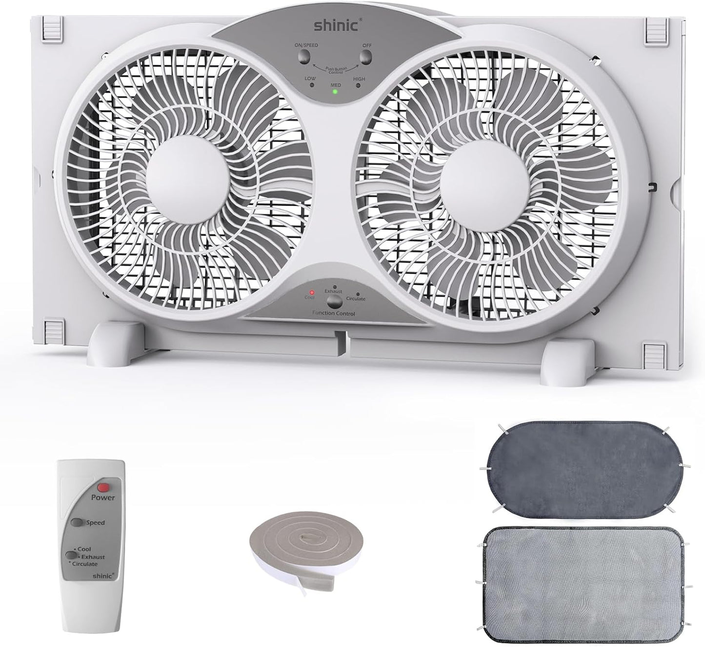 shinic 2026 9 Inch Twin Window Fan – Quiet, Reversible Airflow, with Removable Cover and Bug Screen, 3 Speeds, Adjustable Width 23.5"-37", ETL Certified for Bathroom/Kitchen, ETL Certified