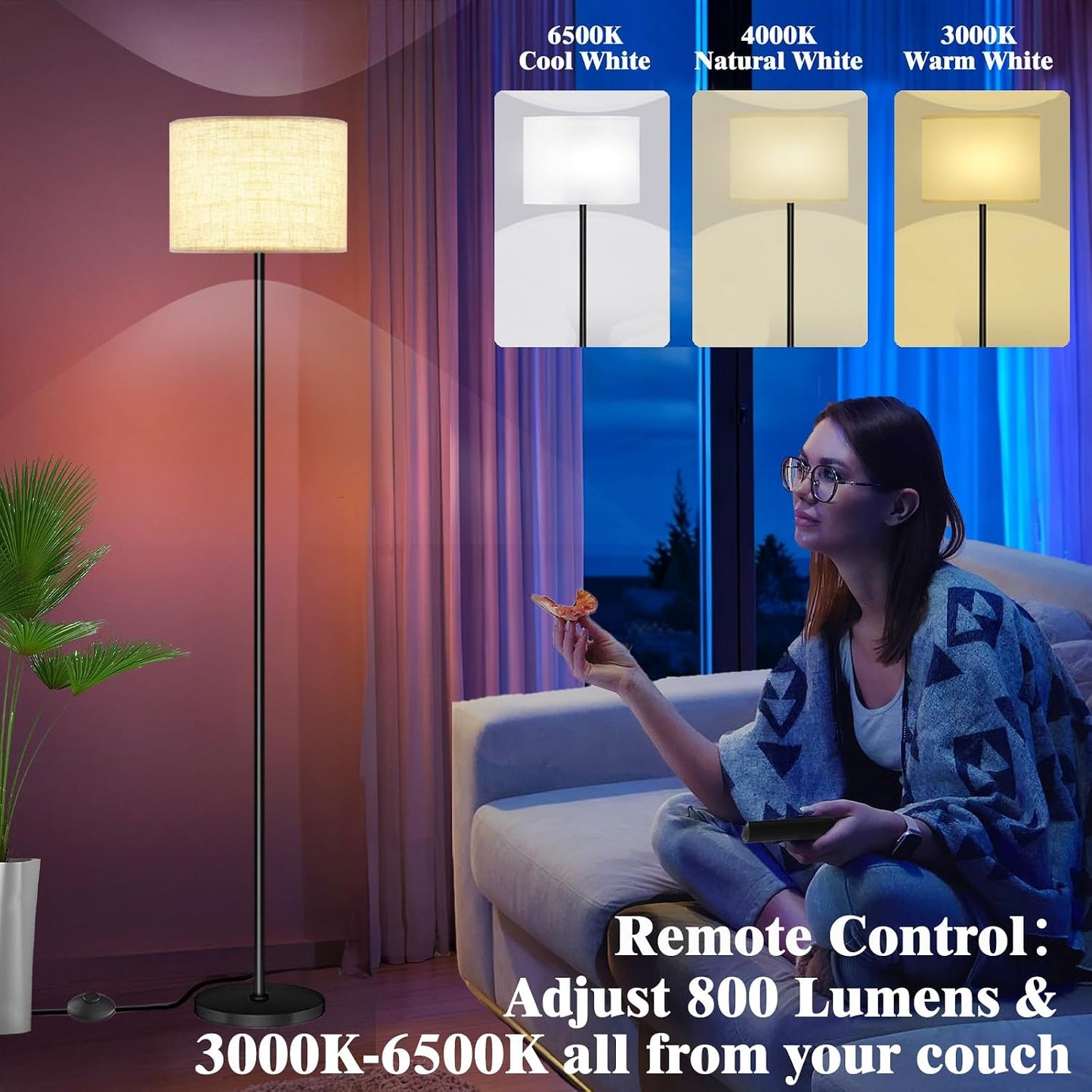 Qaubauyt Smart LED Floor Lamp with APP Control & RGB Colors - Dimmable Standing Lamp for Living Room, Bedroom, Gaming - Remote, Timer, 9W Bulb Included, 60.6" Modern Tall Lamp (Beige)