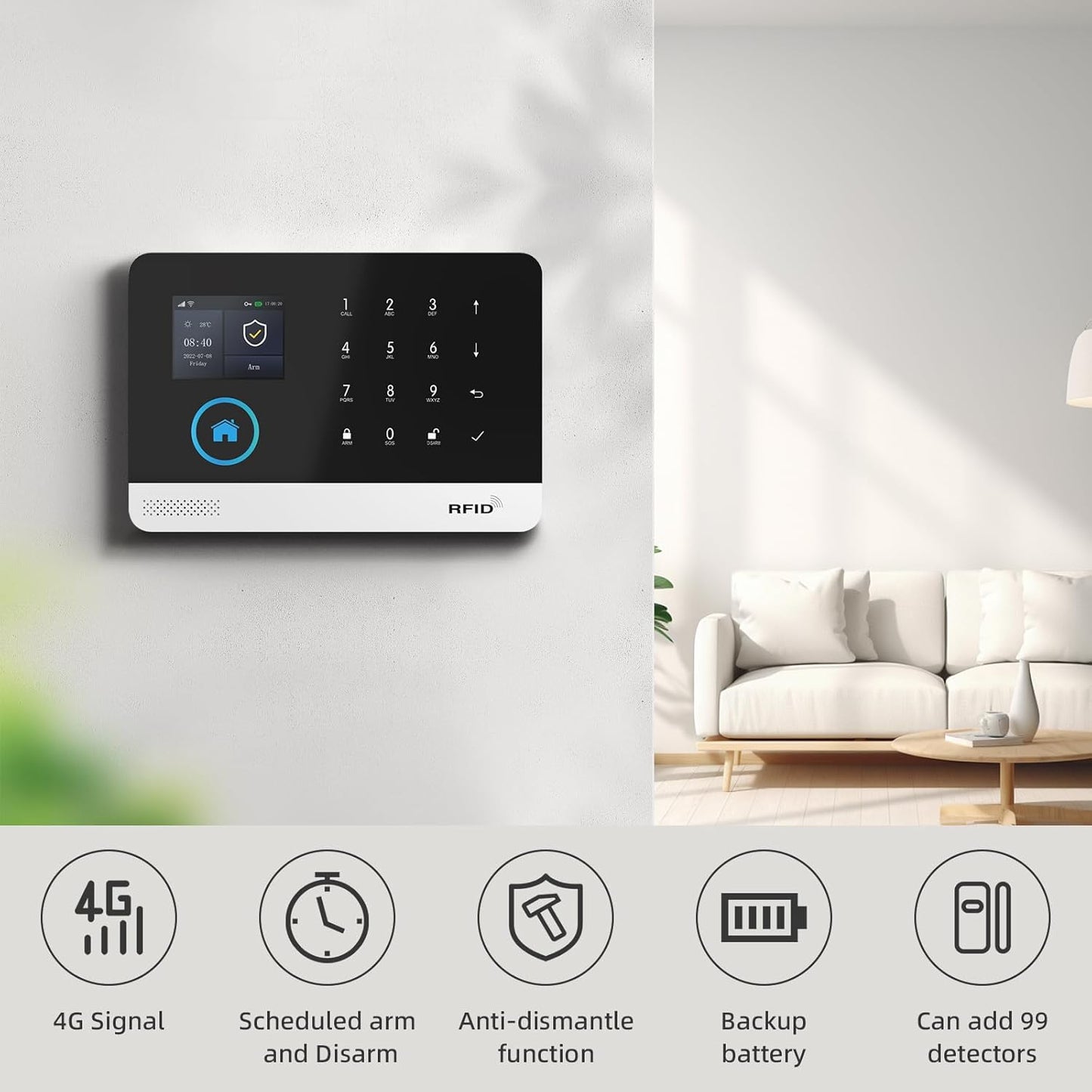 PGST Home Security Systems for House, Wireless Home Security Alarm System, Door/Window Sensor Motion Sensors with App Alert, WiFi+GSM 4G Home Alarm System No Subscription（103-F）