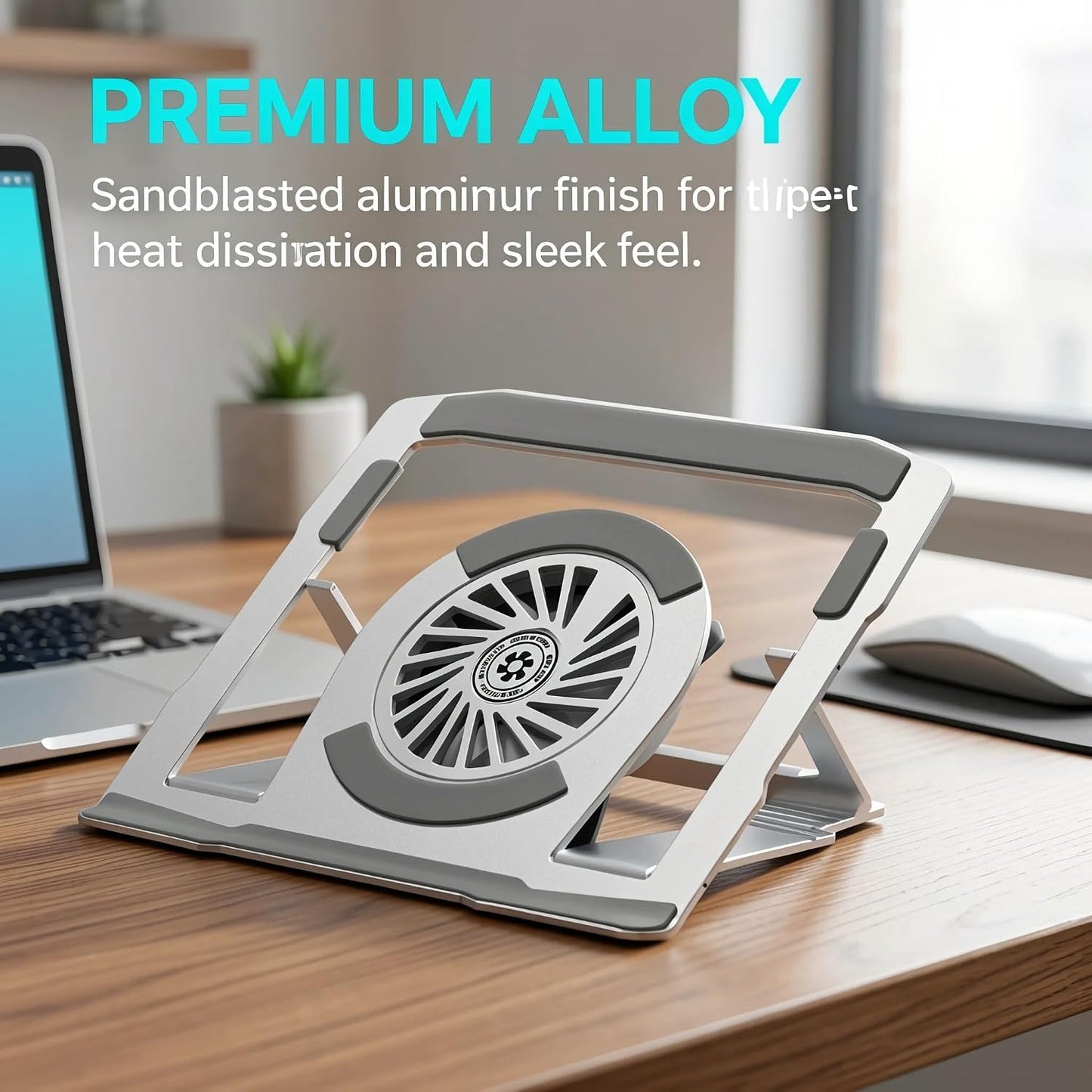 BudddhiGear Laptop Stand, Aluminum Heat Dissipation, Built-in Fan, 6 Height Adjustment, Rotatable, for Laptop