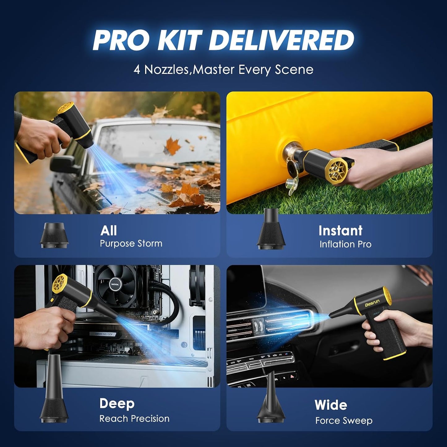 Electric Air Duster - 110,000 RPM Compressed Air Duster, 120W Cordless Air Blower for Computer Keyboard，House, Outdoor & Car, 3-Speed Rechargeable Mini Turbo Fan, Type-C Fast Charge (X113)