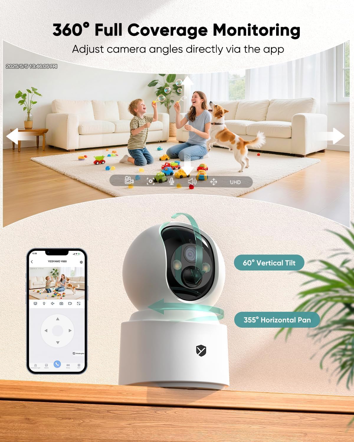 Indoor Camera Wireless, Pet Camera Indoor with Phone App